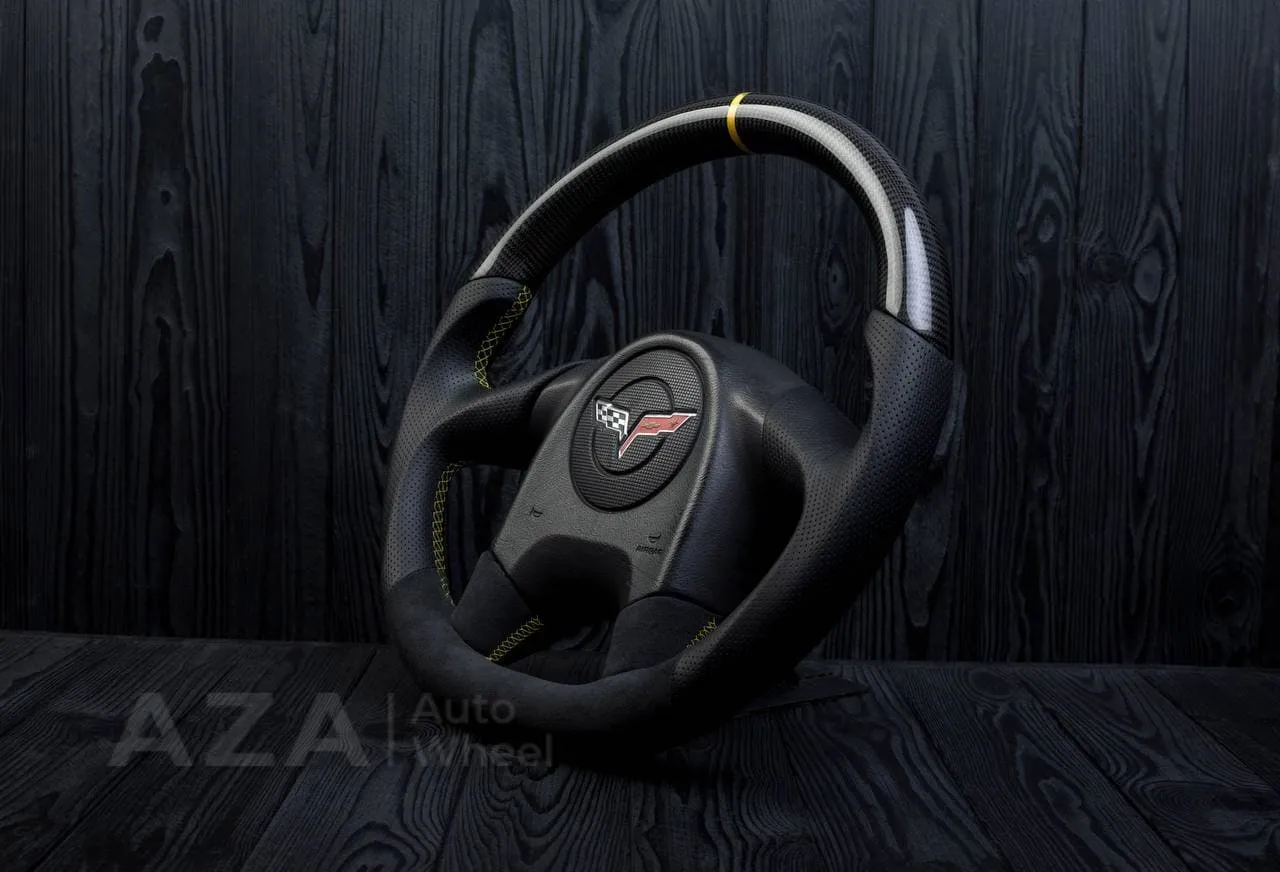 Steering wheel 2005 Corvette Carbon fiber/Napa/Alcantara/Yellow stripe - Image 4