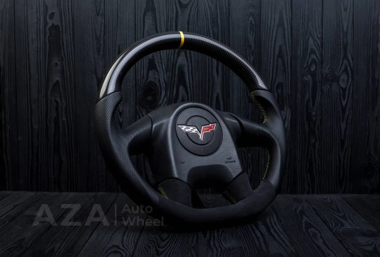 Steering wheel 2005 Corvette Carbon fiber/Napa/Alcantara/Yellow stripe - Image 6
