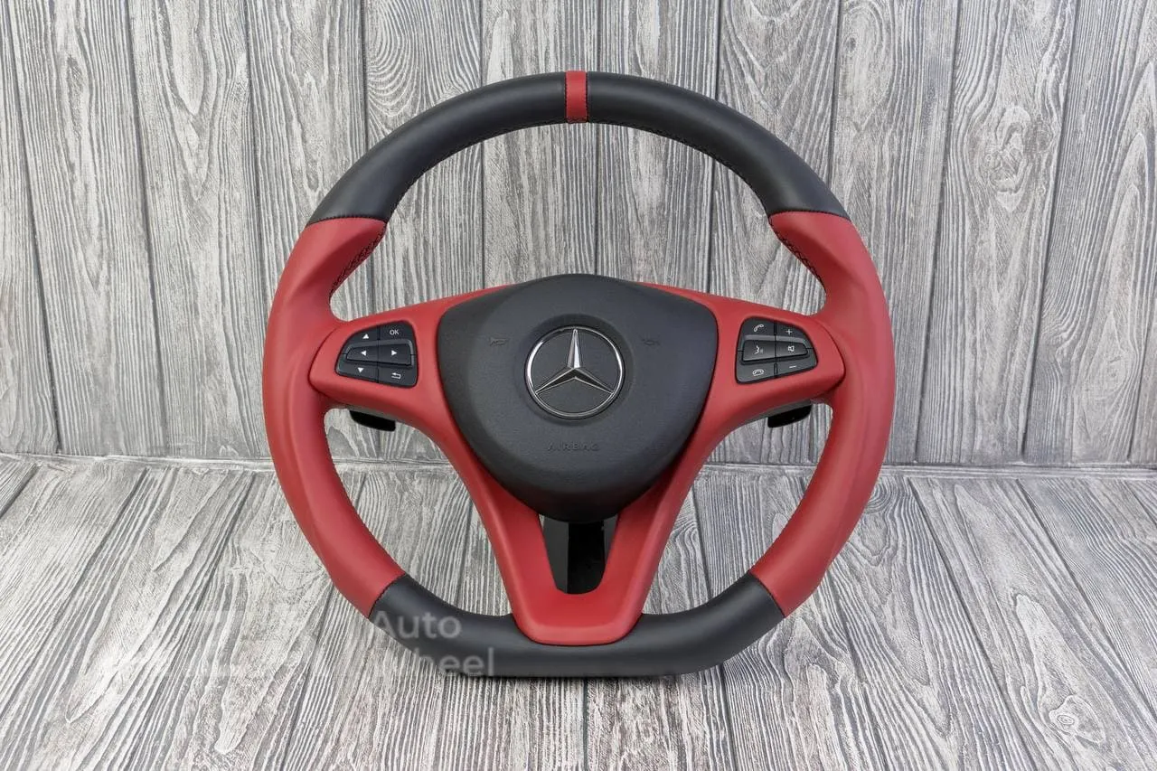 Steering Wheel Mercedes 2015+ C class E class GLC GLE CLA CLS CLASS Napa/Red stripe