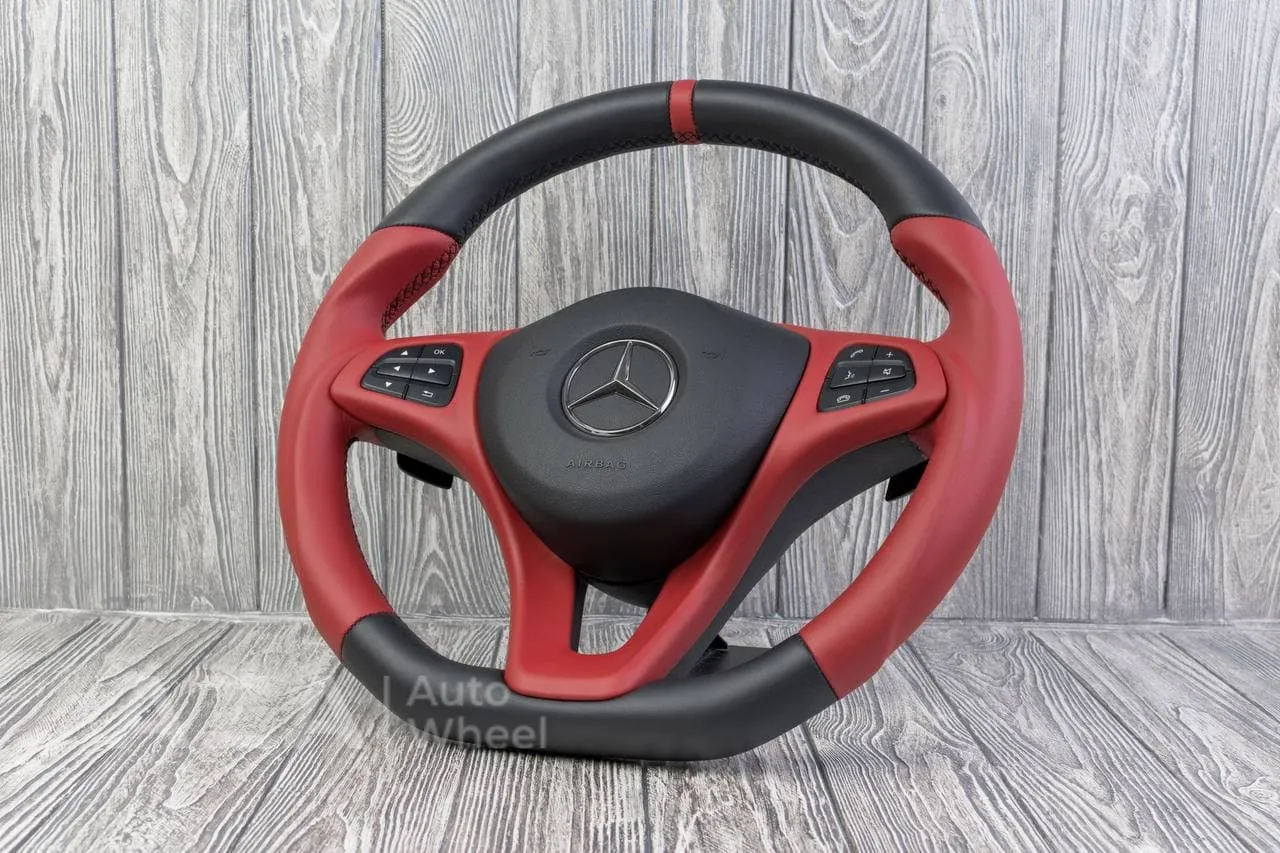 Steering Wheel Mercedes 2015+ C class E class GLC GLE CLA CLS CLASS Napa/Red stripe - Image 3