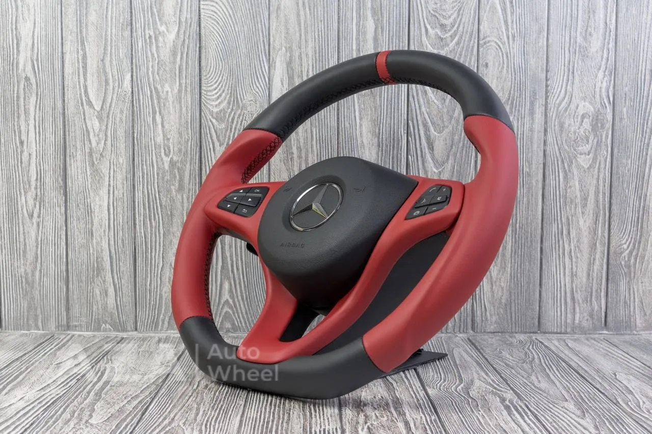 Steering Wheel Mercedes 2015+ C class E class GLC GLE CLA CLS CLASS Napa/Red stripe - Image 4