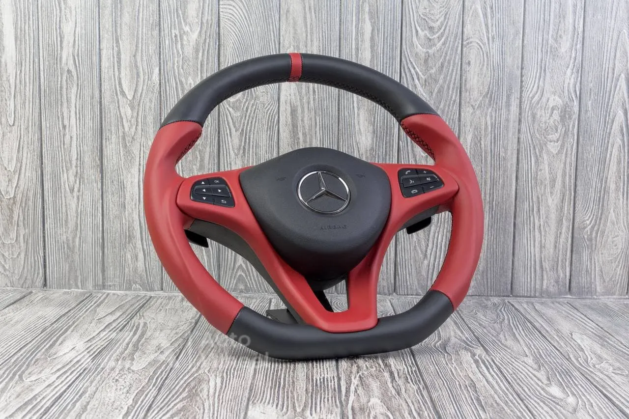 Steering Wheel Mercedes 2015+ C class E class GLC GLE CLA CLS CLASS Napa/Red stripe - Image 5