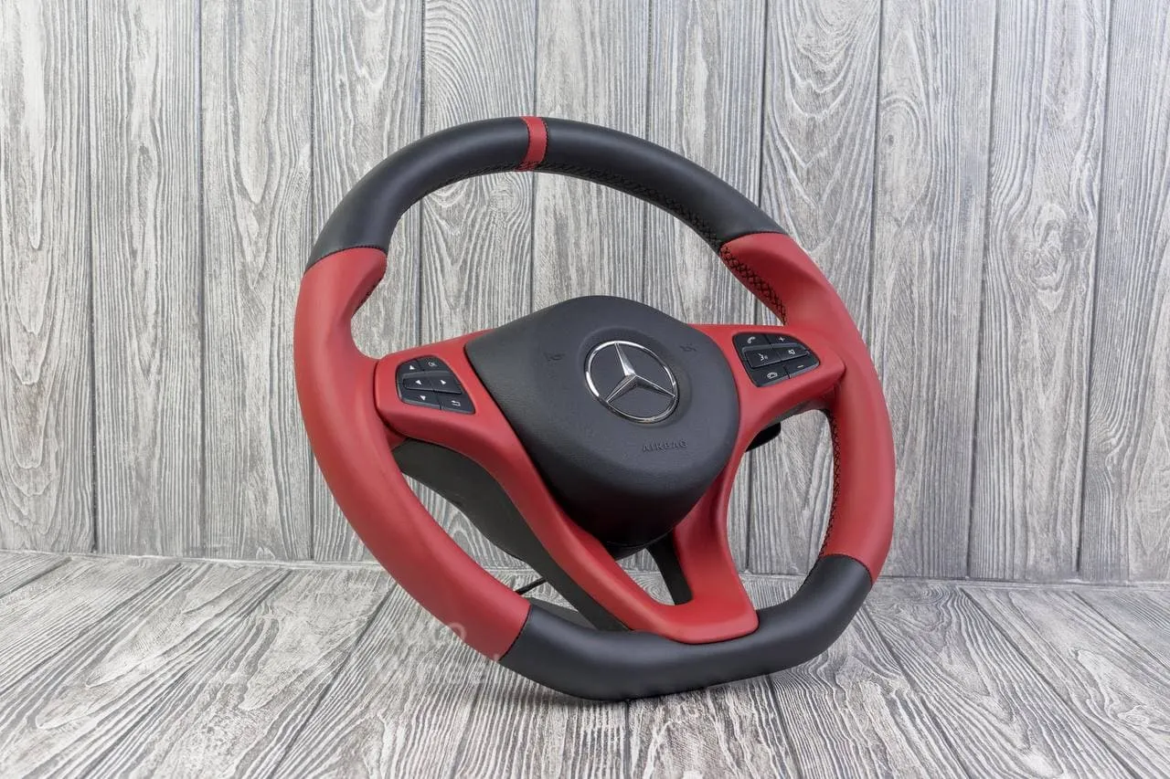 Steering Wheel Mercedes 2015+ C class E class GLC GLE CLA CLS CLASS Napa/Red stripe - Image 6