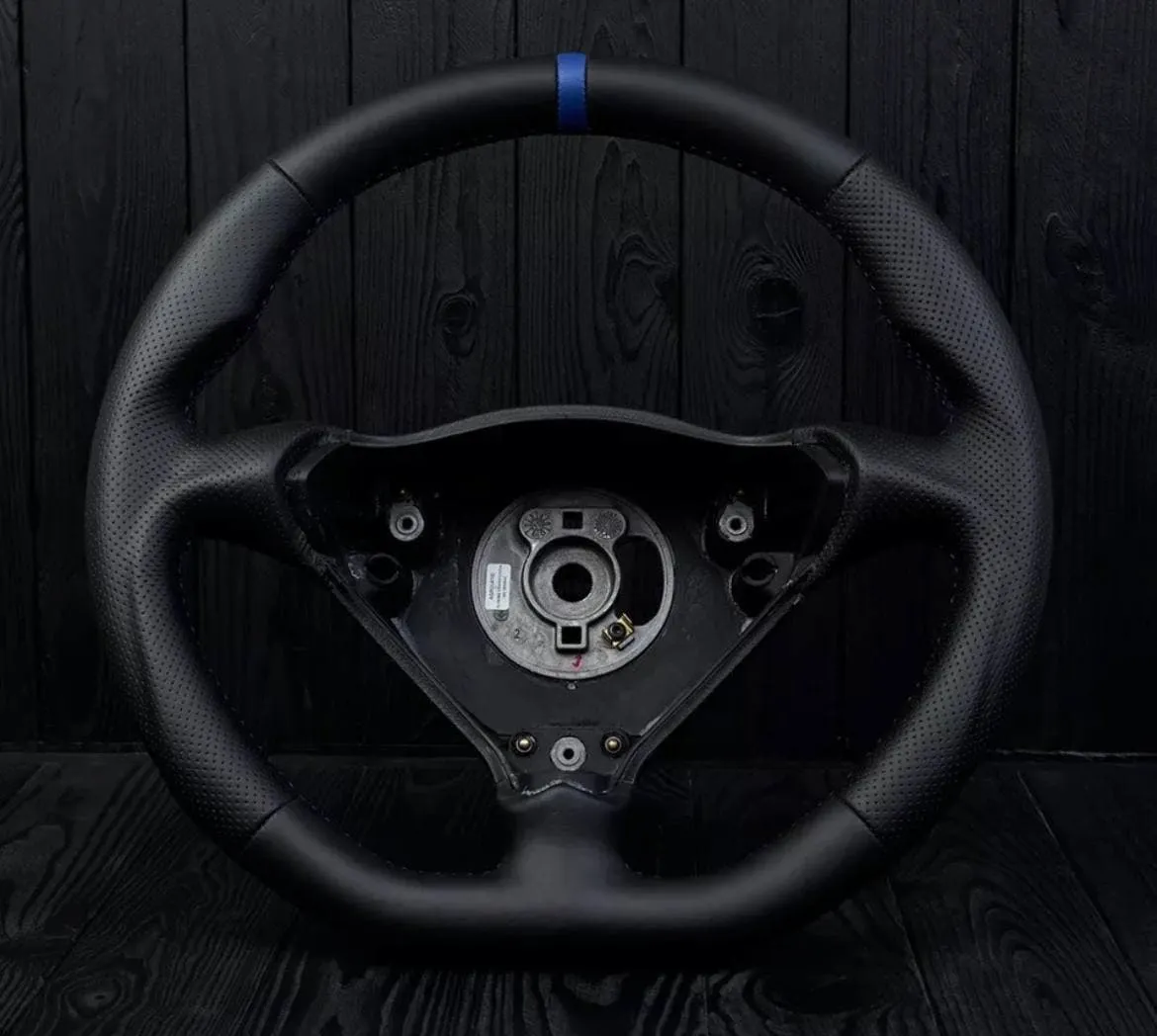 Steering wheel Porsche 986 Boxster 996 993 Carrera 911 TURBO Custom flat bottom Perforated leather/Napa/Blue stripe