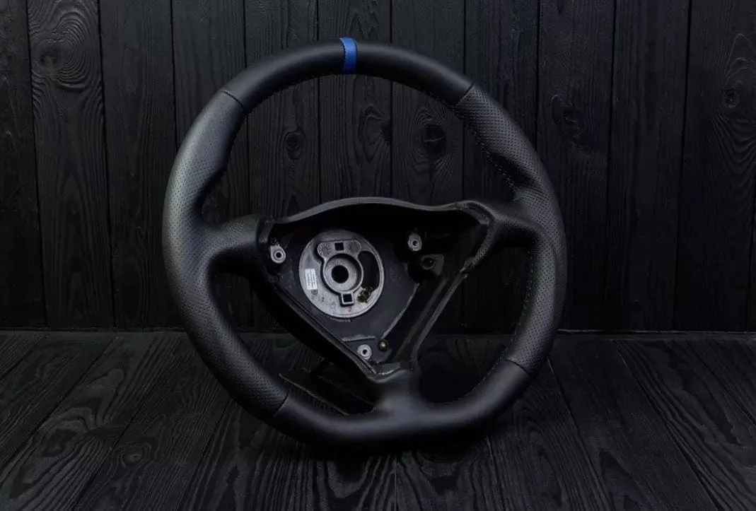 Steering wheel Porsche 986 Boxster 996 993 Carrera 911 TURBO Custom flat bottom Perforated leather/Napa/Blue stripe - Image 3