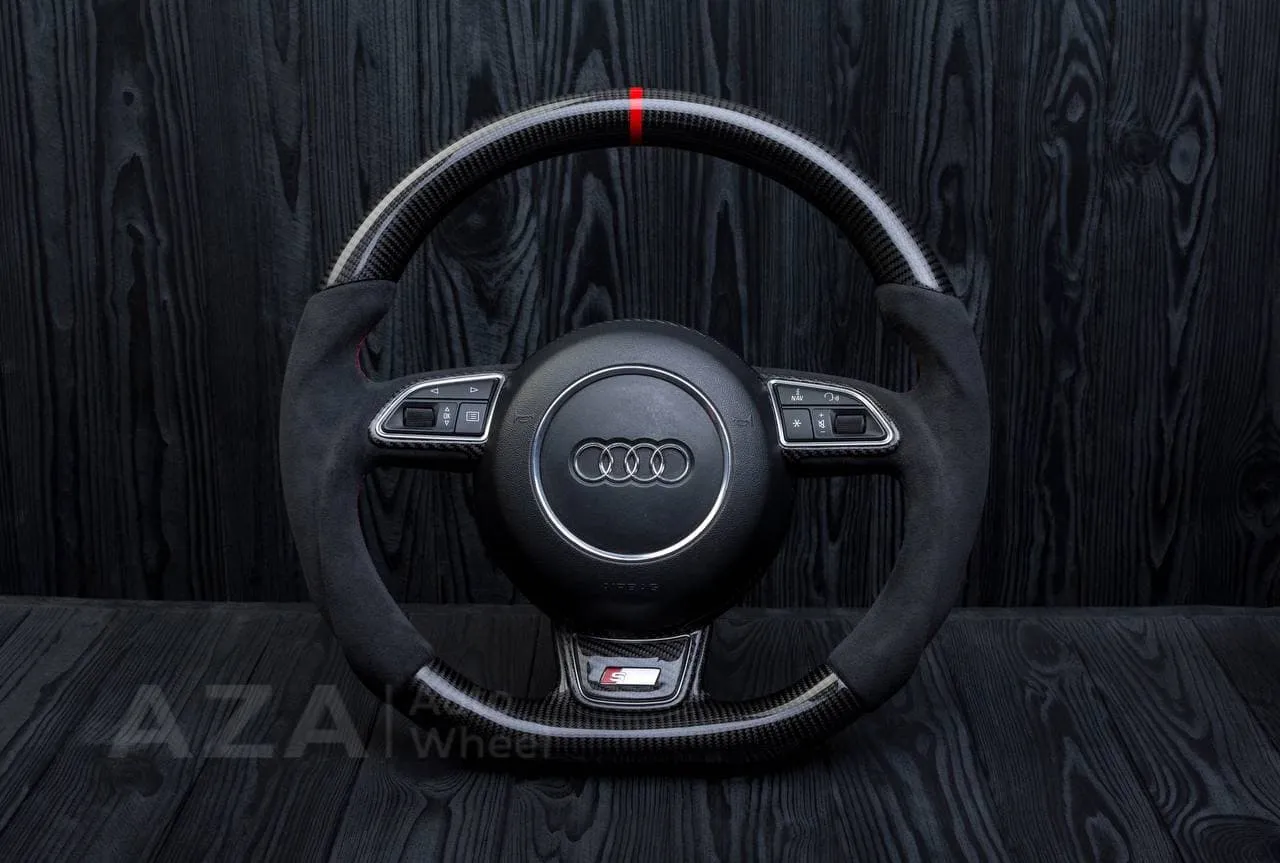 Steering wheel AUDI A3, A4, A6, A7, A8, S LINE 2011-2018 Carbon fiber/Alcantara/Red stripe