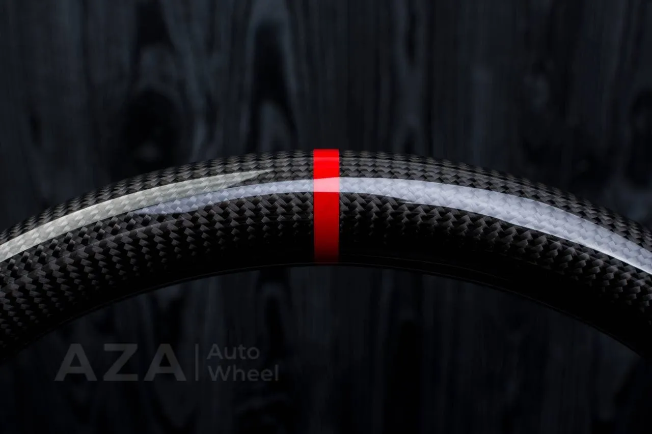 Steering wheel AUDI A3, A4, A6, A7, A8, S LINE 2011-2018 Carbon fiber/Alcantara/Red stripe - Image 7