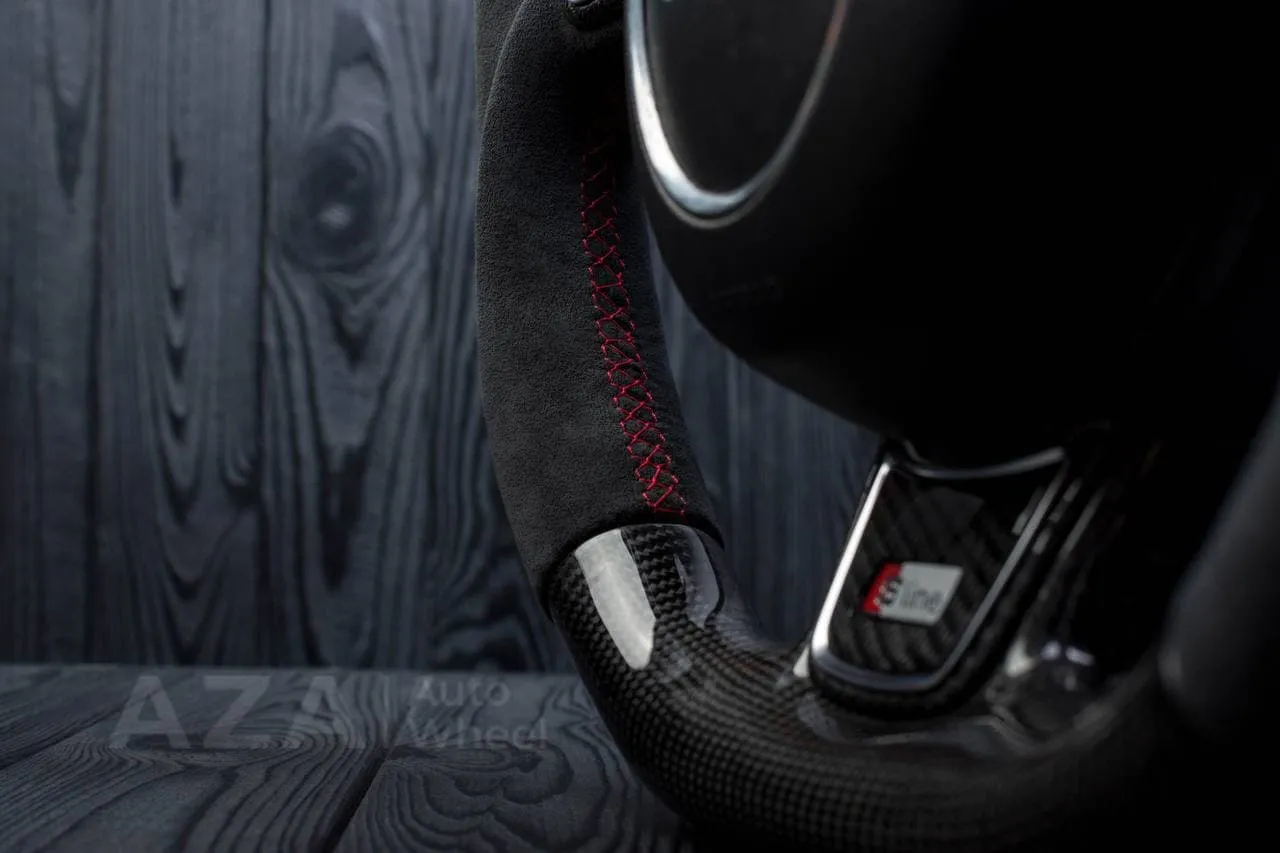 Steering wheel AUDI A3, A4, A6, A7, A8, S LINE 2011-2018 Carbon fiber/Alcantara/Red stripe - Image 15