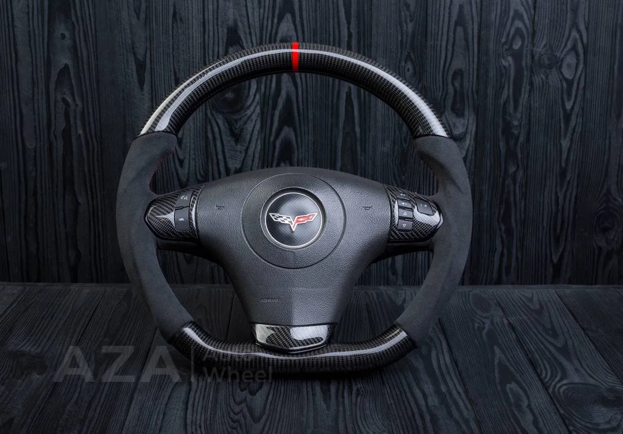 Steering wheel Chevrolet Corvette 2012-2013 Flat bottom Carbon fiber/Alcantara/Red stripe