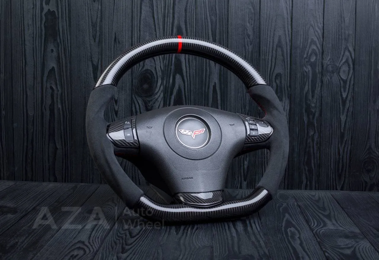 Steering wheel Chevrolet Corvette 2012-2013 Flat bottom Carbon fiber/Alcantara/Red stripe - Image 3
