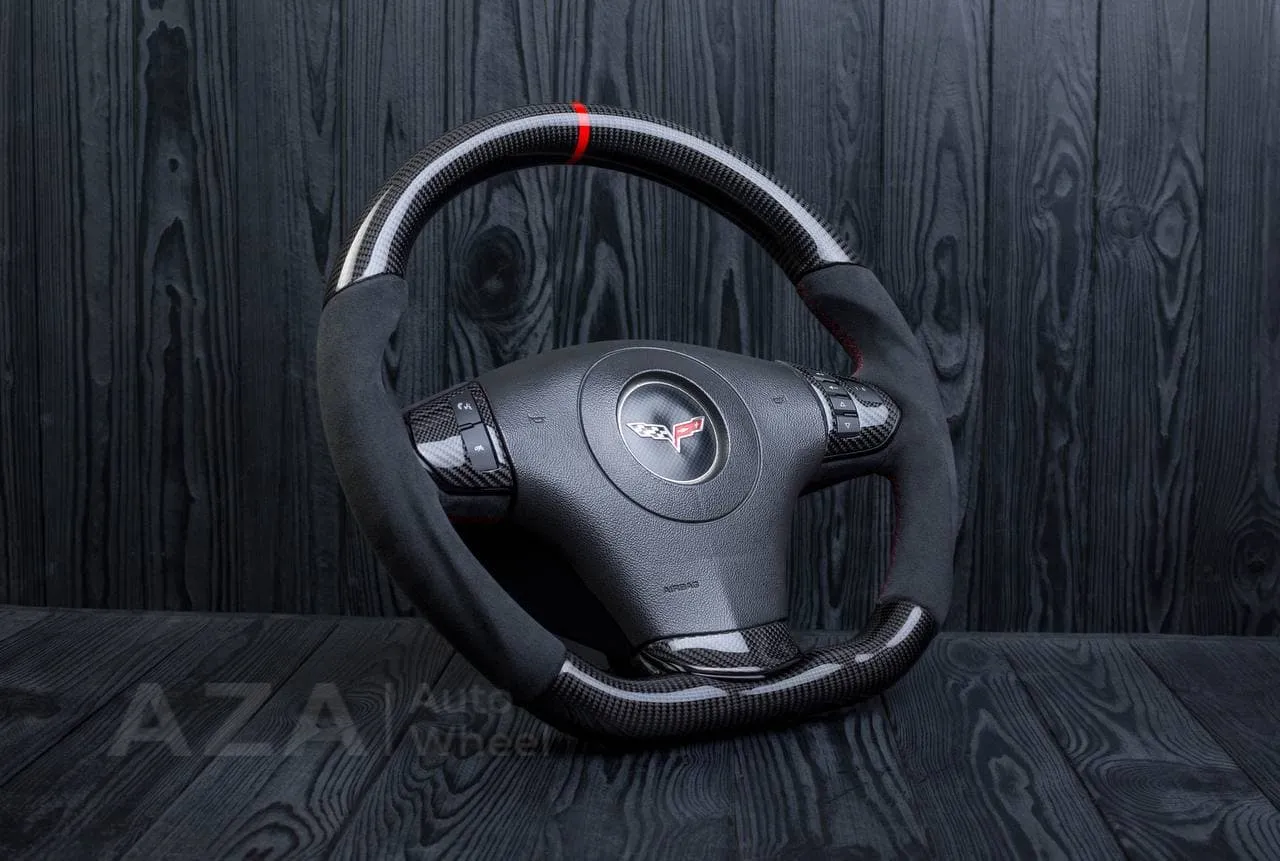 Steering wheel Chevrolet Corvette 2012-2013 Flat bottom Carbon fiber/Alcantara/Red stripe - Image 4