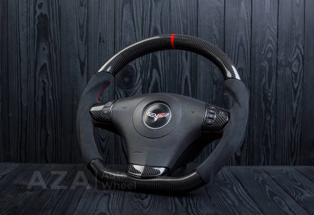 Steering wheel Chevrolet Corvette 2012-2013 Flat bottom Carbon fiber/Alcantara/Red stripe - Image 5