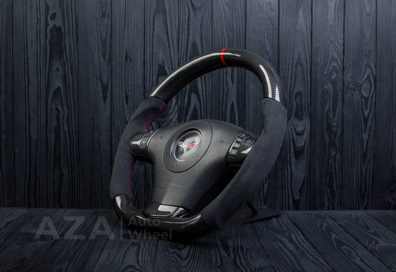 Steering wheel Chevrolet Corvette 2012-2013 Flat bottom Carbon fiber/Alcantara/Red stripe - Image 6
