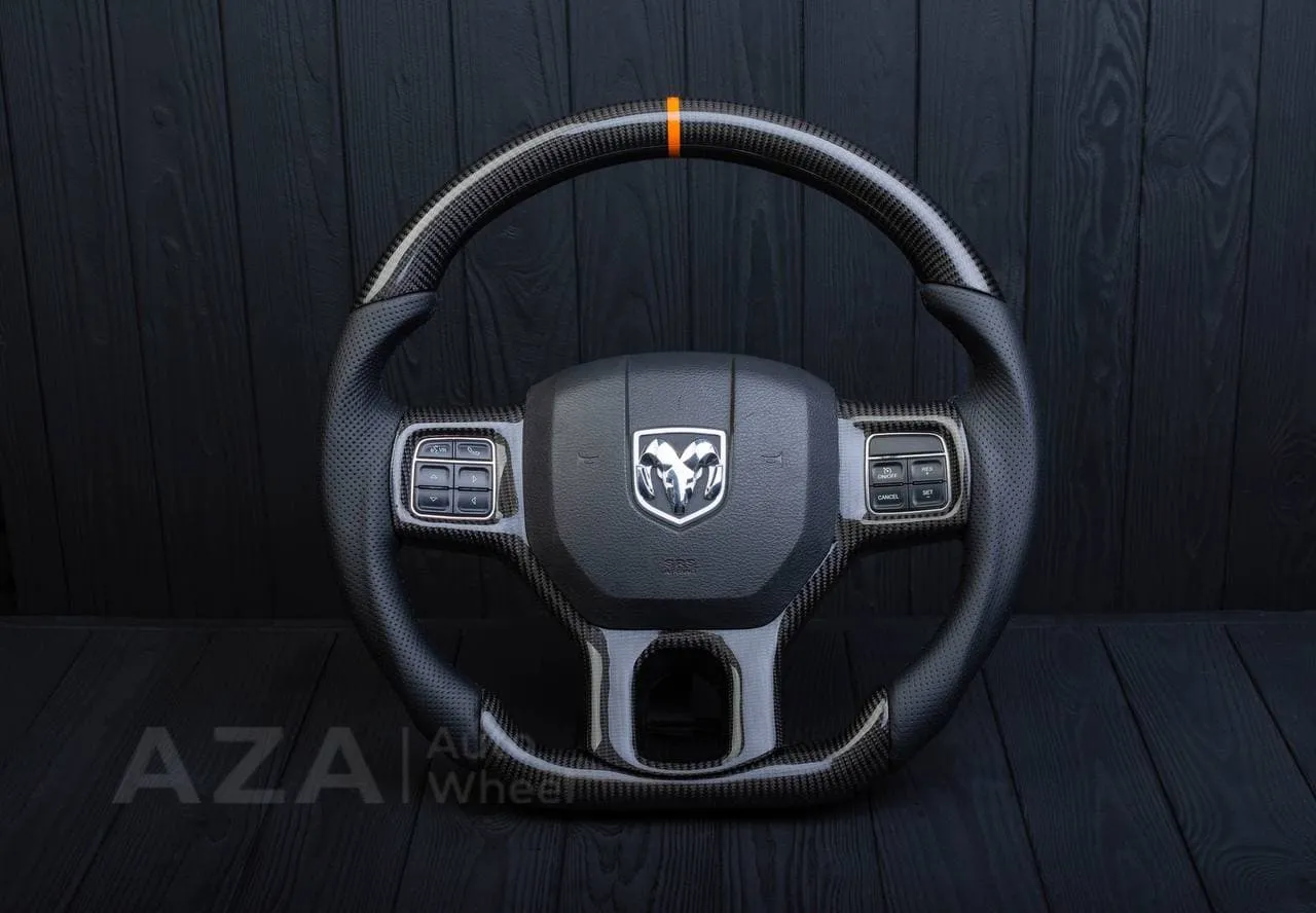 Steering wheel Dodge Ram 1500/2500/3500 2010-2018 Flat bottom,Non heated Napa/Carbon fiber/Orange stripe