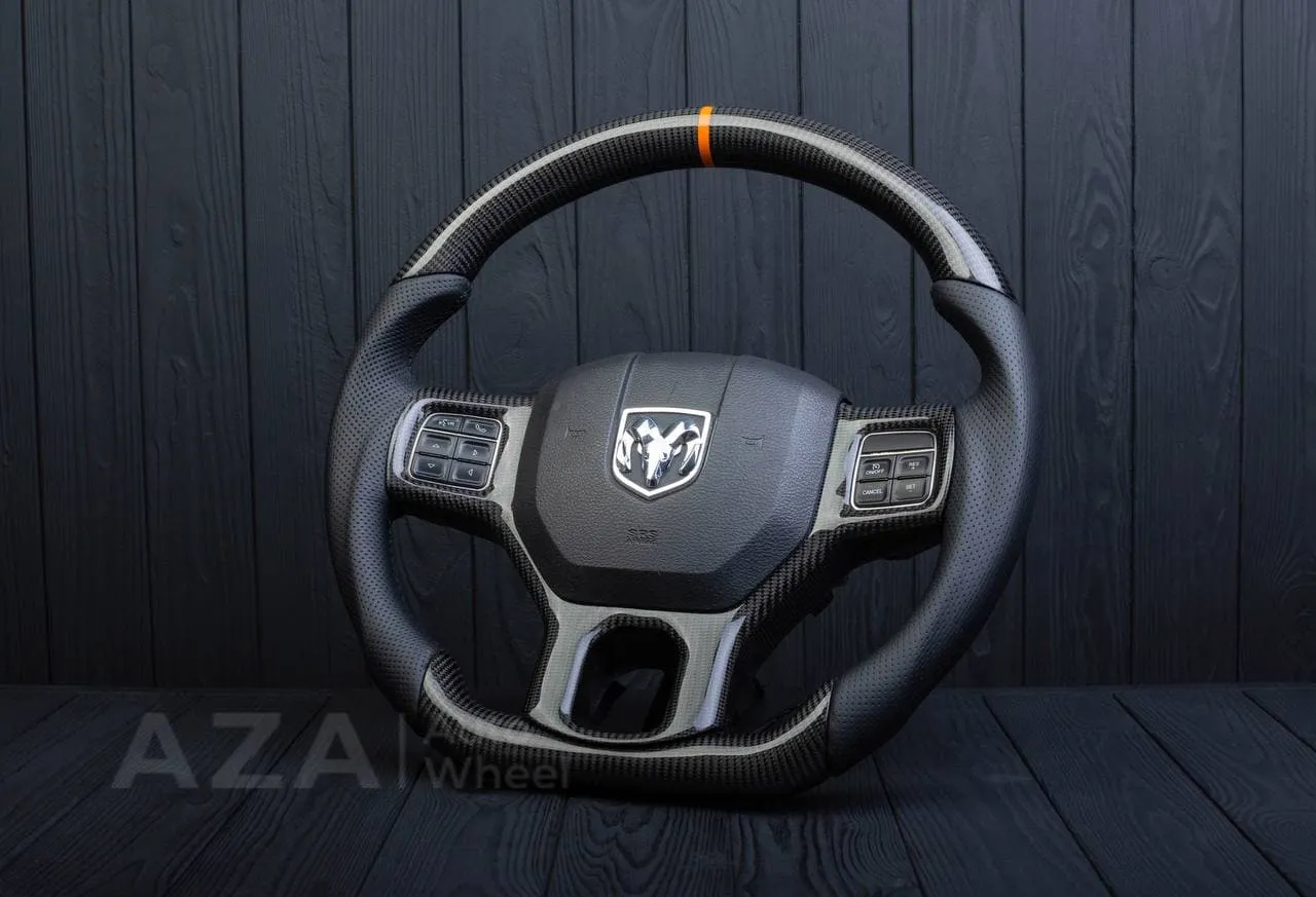 Steering wheel Dodge Ram 1500/2500/3500 2010-2018 Flat bottom,Non heated Napa/Carbon fiber/Orange stripe - Image 3