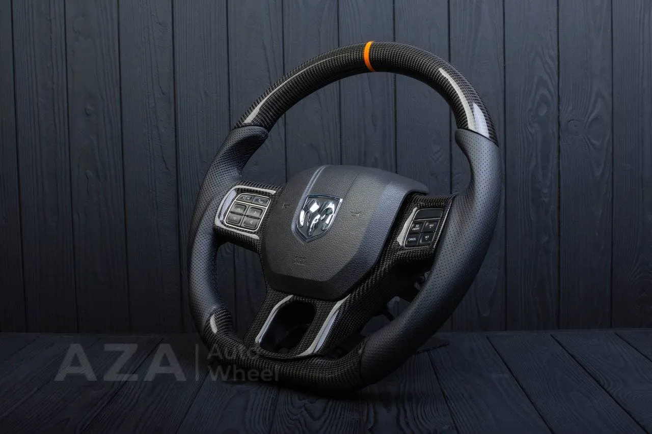 Steering wheel Dodge Ram 1500/2500/3500 2010-2018 Flat bottom,Non heated Napa/Carbon fiber/Orange stripe - Image 4