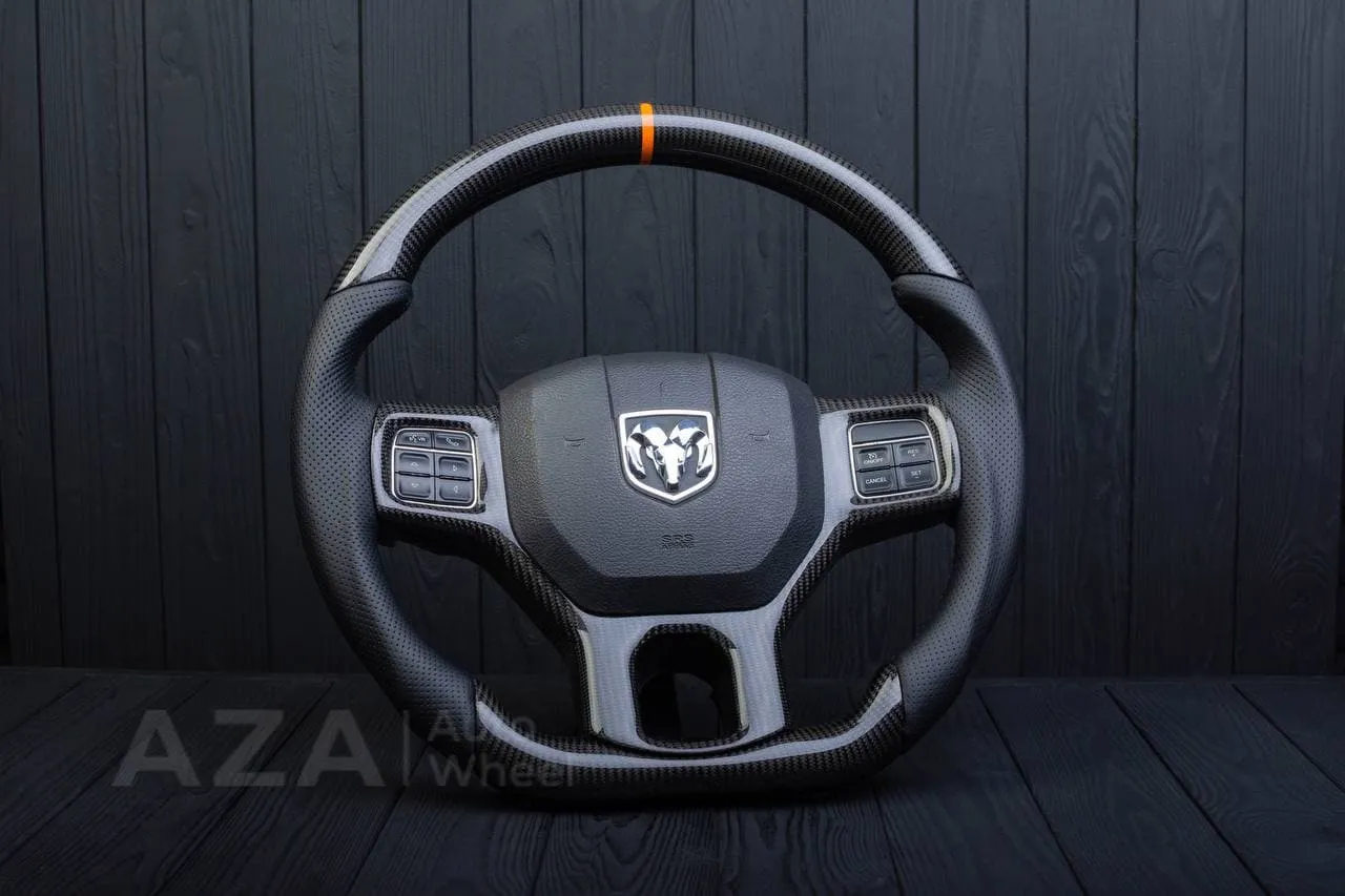 Steering wheel Dodge Ram 1500/2500/3500 2010-2018 Flat bottom,Non heated Napa/Carbon fiber/Orange stripe - Image 5