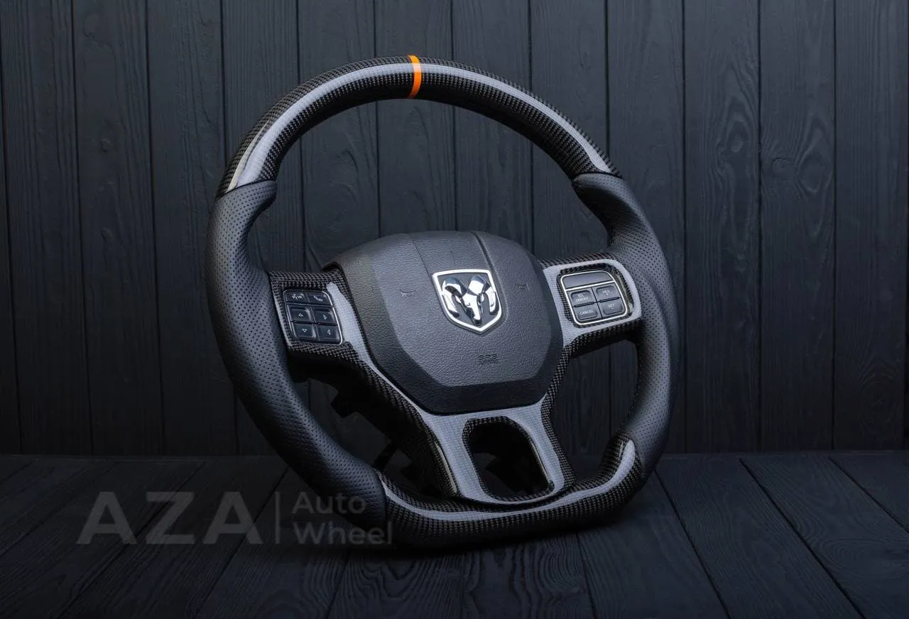 Steering wheel Dodge Ram 1500/2500/3500 2010-2018 Flat bottom,Non heated Napa/Carbon fiber/Orange stripe - Image 6