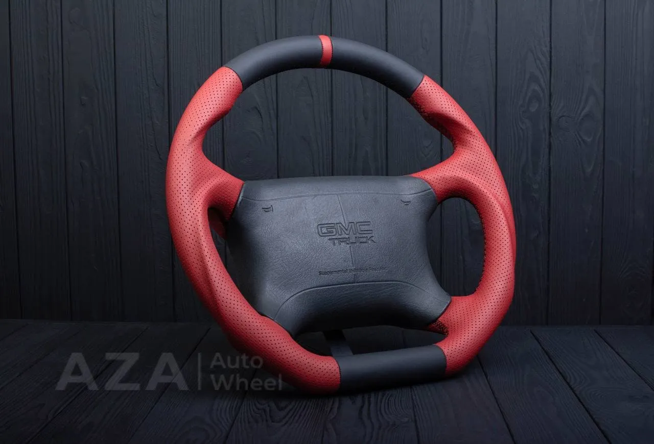 Steering wheel GM, Tahoe, Silverado, Sierra truck (1995-1997) Napa/Perforated leather/Red stripe - Image 3