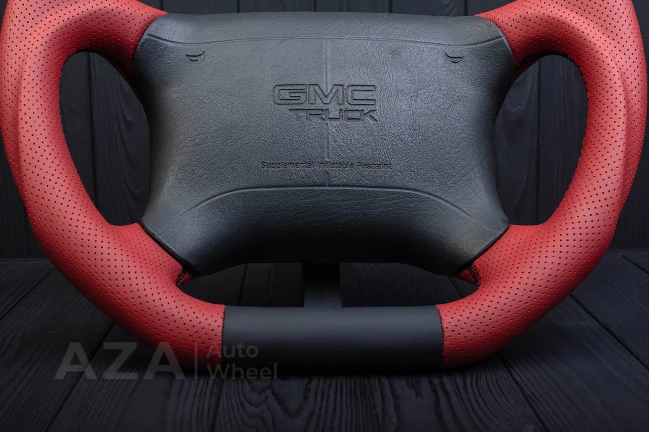 Steering wheel GM, Tahoe, Silverado, Sierra truck (1995-1997) Napa/Perforated leather/Red stripe - Image 11
