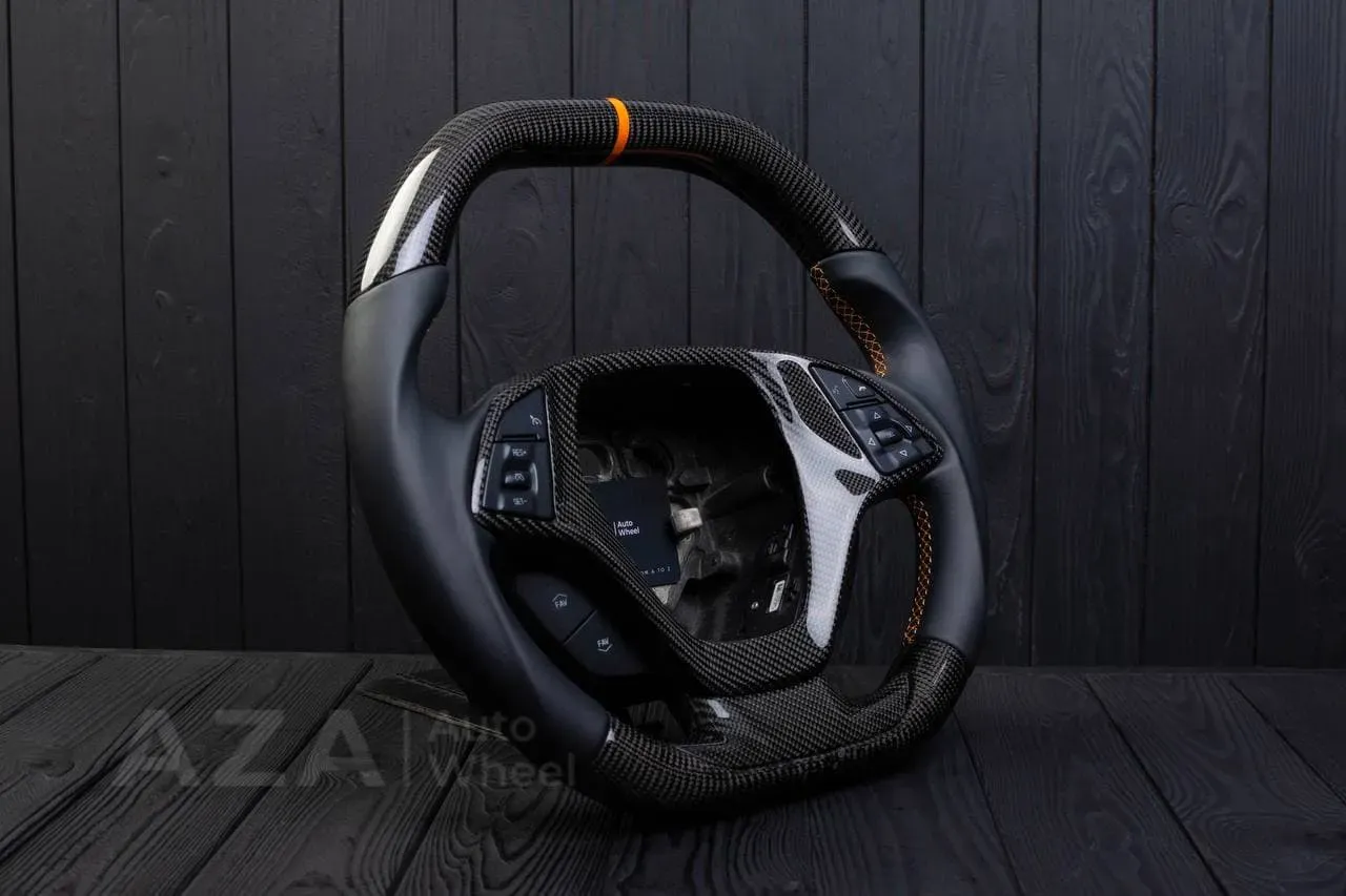 Steering wheel Chevrolet Corvette C7 2014-2019 Flat top and flat bottom,any color stripe and stitch and Rev match or +- paddles. Carbon fiber/Napa/Yellow stripe - Image 4