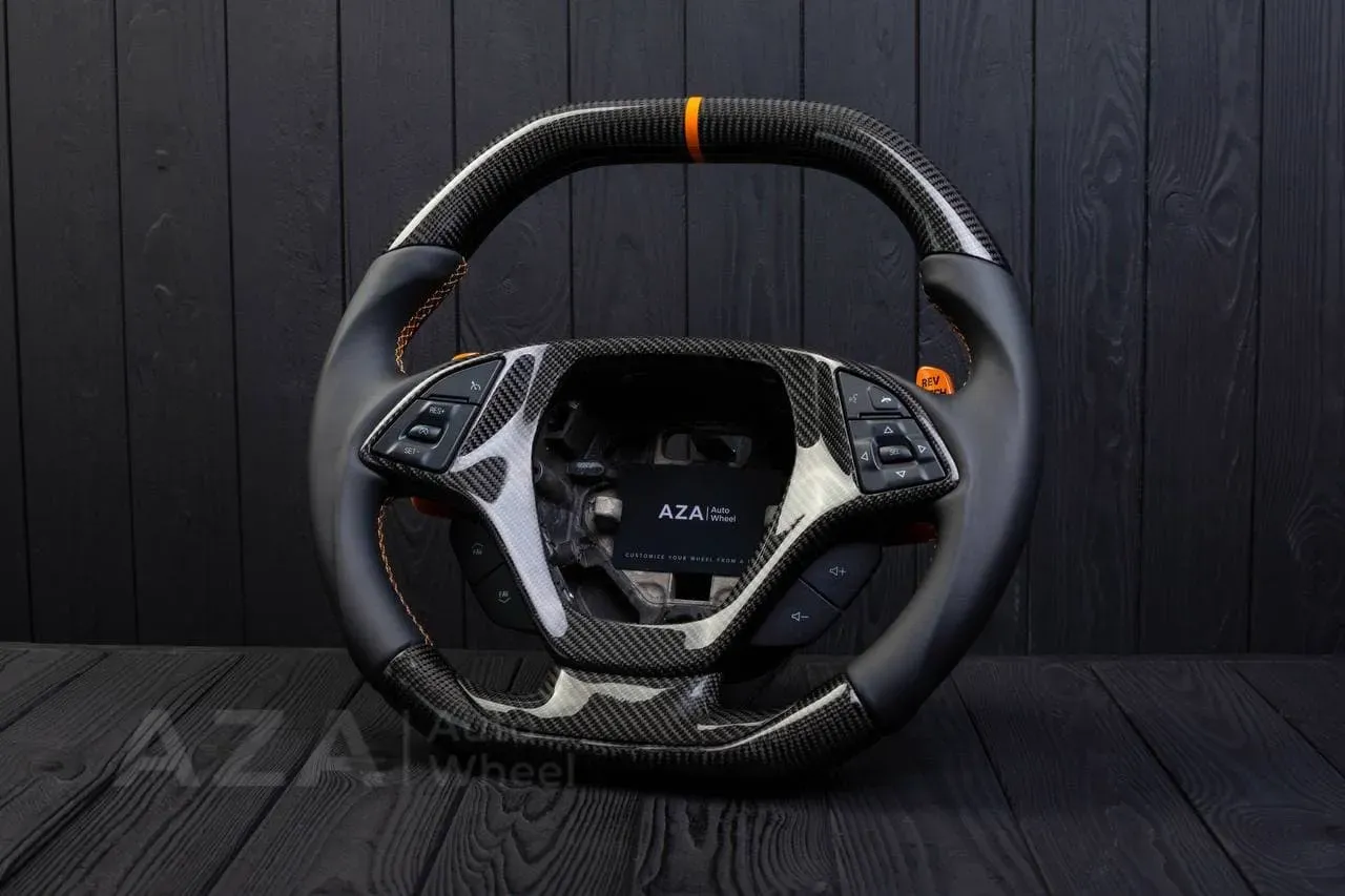 Steering wheel Chevrolet Corvette C7 2014-2019 Flat top and flat bottom,any color stripe and stitch and Rev match or +- paddles. Carbon fiber/Napa/Yellow stripe - Image 5