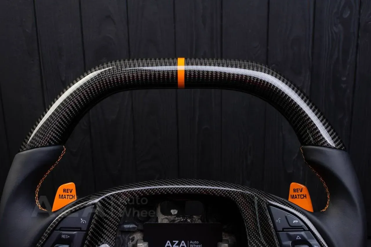 Steering wheel Chevrolet Corvette C7 2014-2019 Flat top and flat bottom,any color stripe and stitch and Rev match or +- paddles. Carbon fiber/Napa/Yellow stripe - Image 11