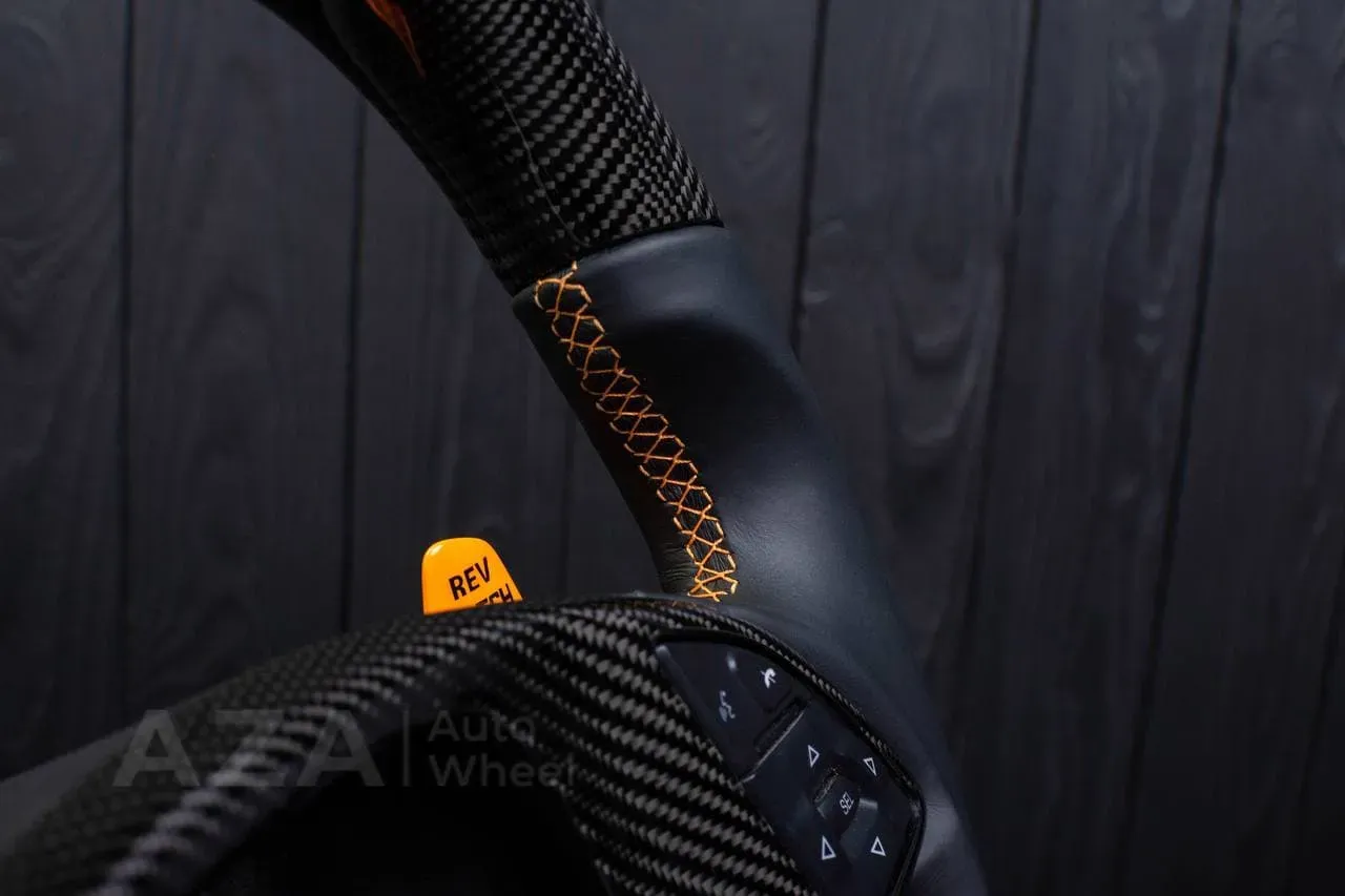 Steering wheel Chevrolet Corvette C7 2014-2019 Flat top and flat bottom,any color stripe and stitch and Rev match or +- paddles. Carbon fiber/Napa/Yellow stripe - Image 12