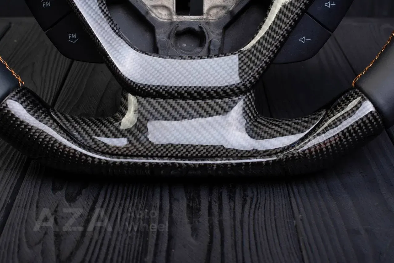 Steering wheel Chevrolet Corvette C7 2014-2019 Flat top and flat bottom,any color stripe and stitch and Rev match or +- paddles. Carbon fiber/Napa/Yellow stripe - Image 8