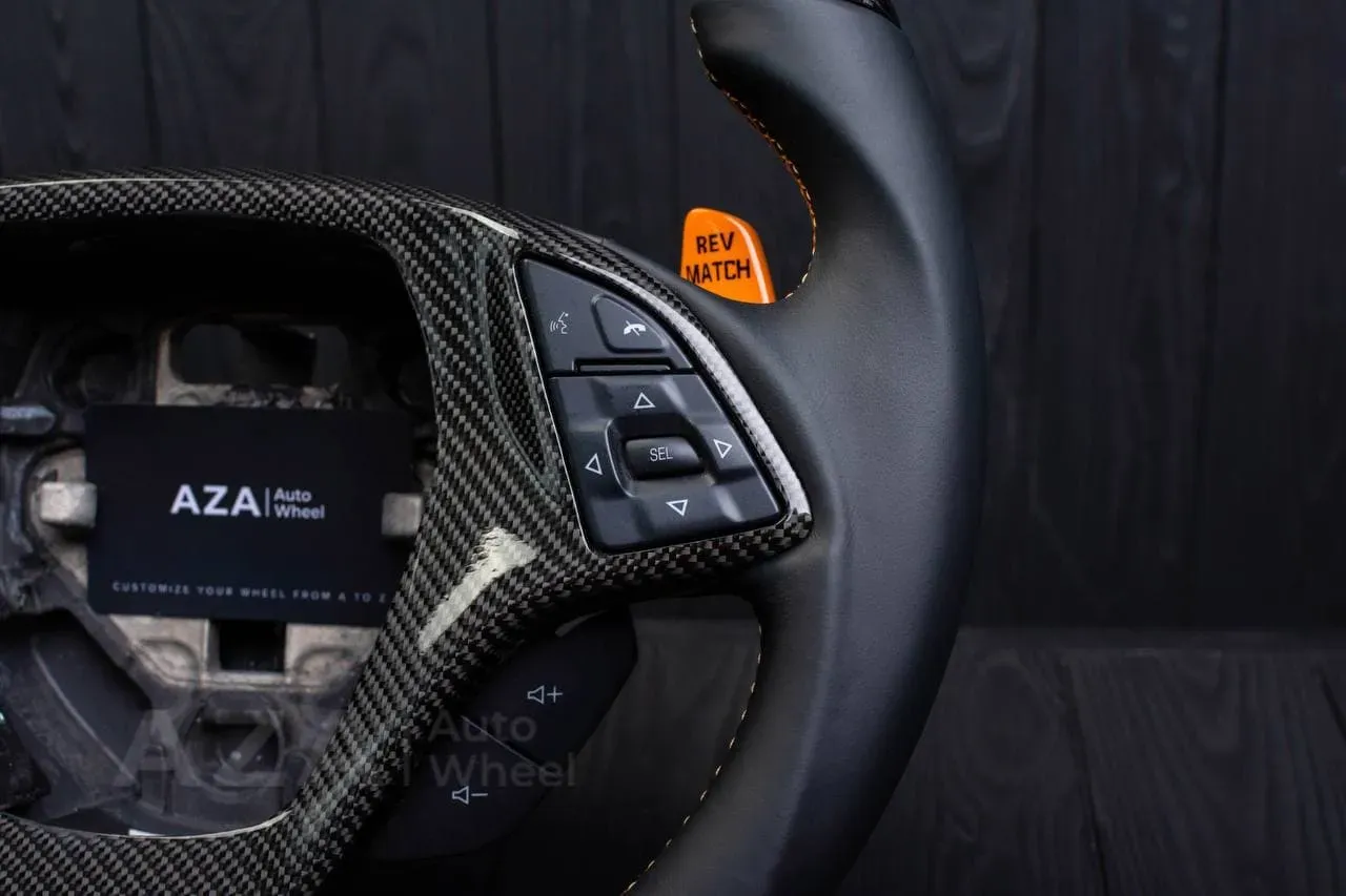 Steering wheel Chevrolet Corvette C7 2014-2019 Flat top and flat bottom,any color stripe and stitch and Rev match or +- paddles. Carbon fiber/Napa/Yellow stripe - Image 9