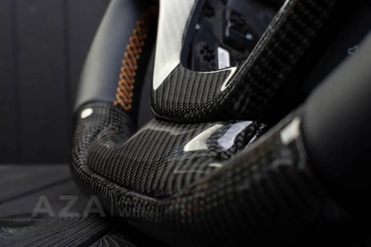Steering wheel Chevrolet Corvette C7 2014-2019 Flat top and flat bottom,any color stripe and stitch and Rev match or +- paddles. Carbon fiber/Napa/Yellow stripe - Image 10