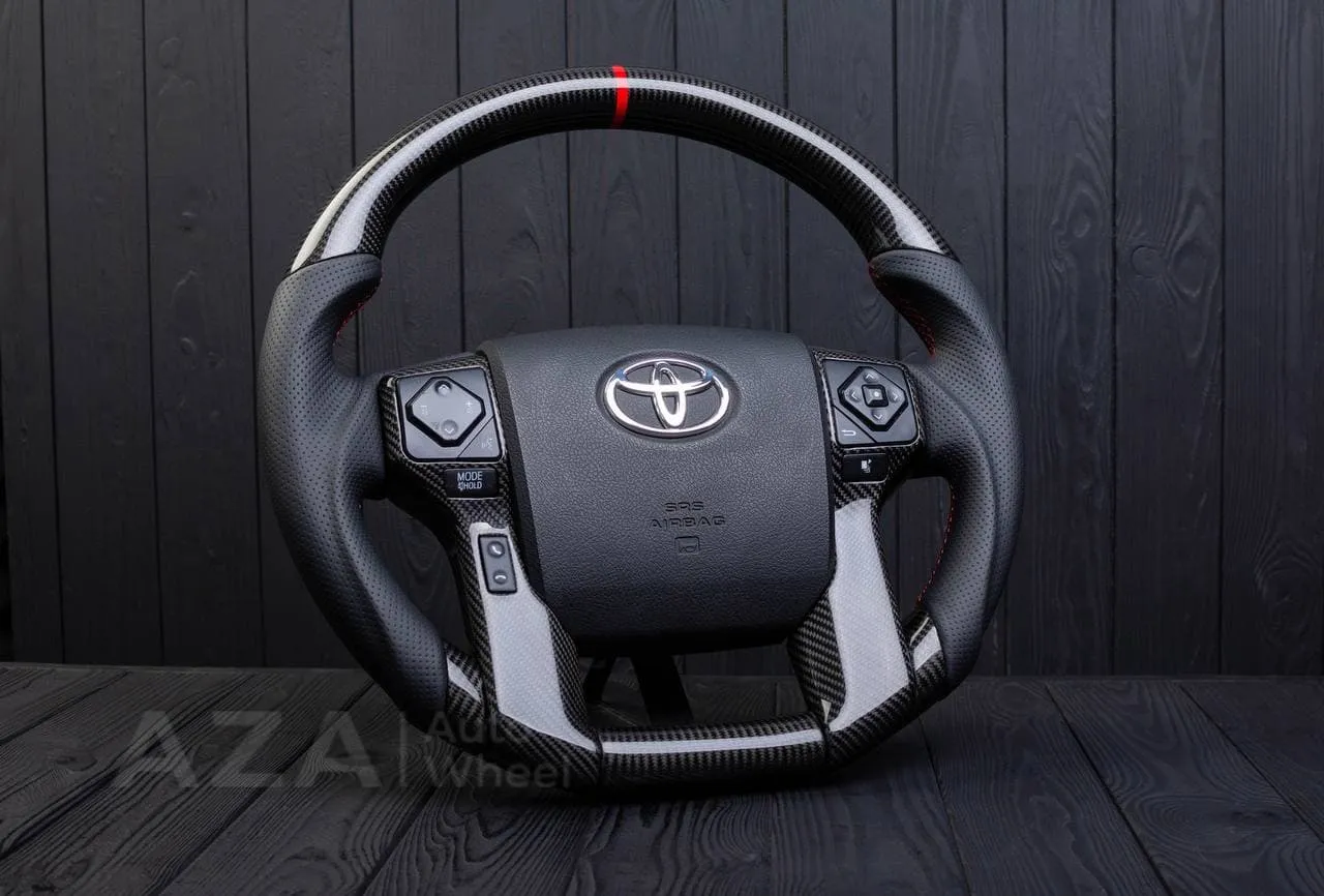 Steering wheel 2010+ Toyota 4Runner/Tacoma/Tundra/Sequoia Carbon fiber/Perforated leather/Red stripe - Image 3