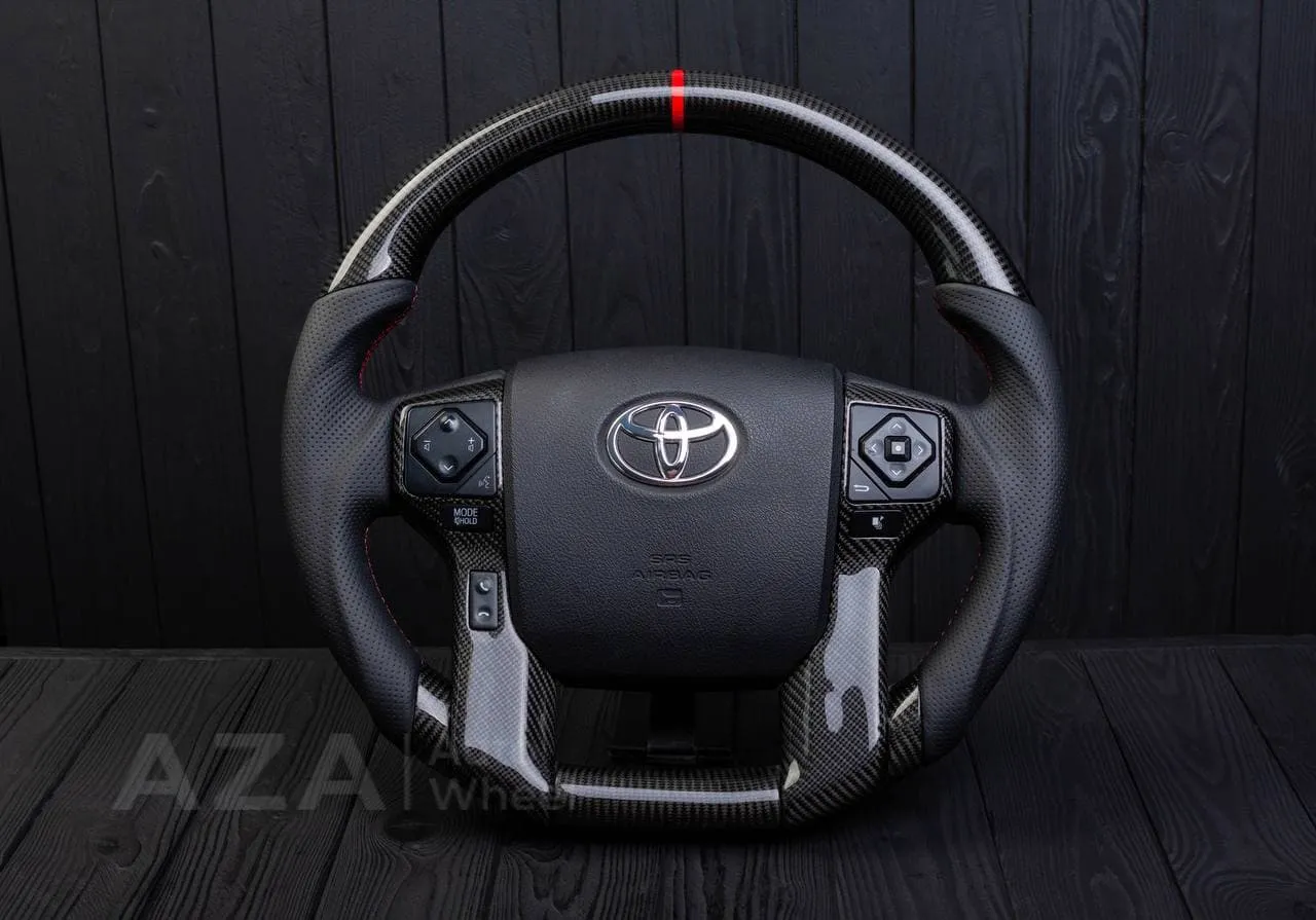 Steering wheel 2010+ Toyota 4Runner/Tacoma/Tundra/Sequoia Carbon fiber/Perforated leather/Red stripe