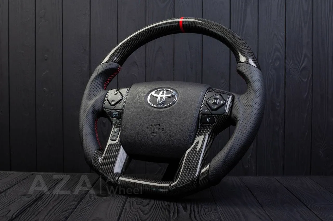 Steering wheel 2010+ Toyota 4Runner/Tacoma/Tundra/Sequoia Carbon fiber/Perforated leather/Red stripe - Image 4