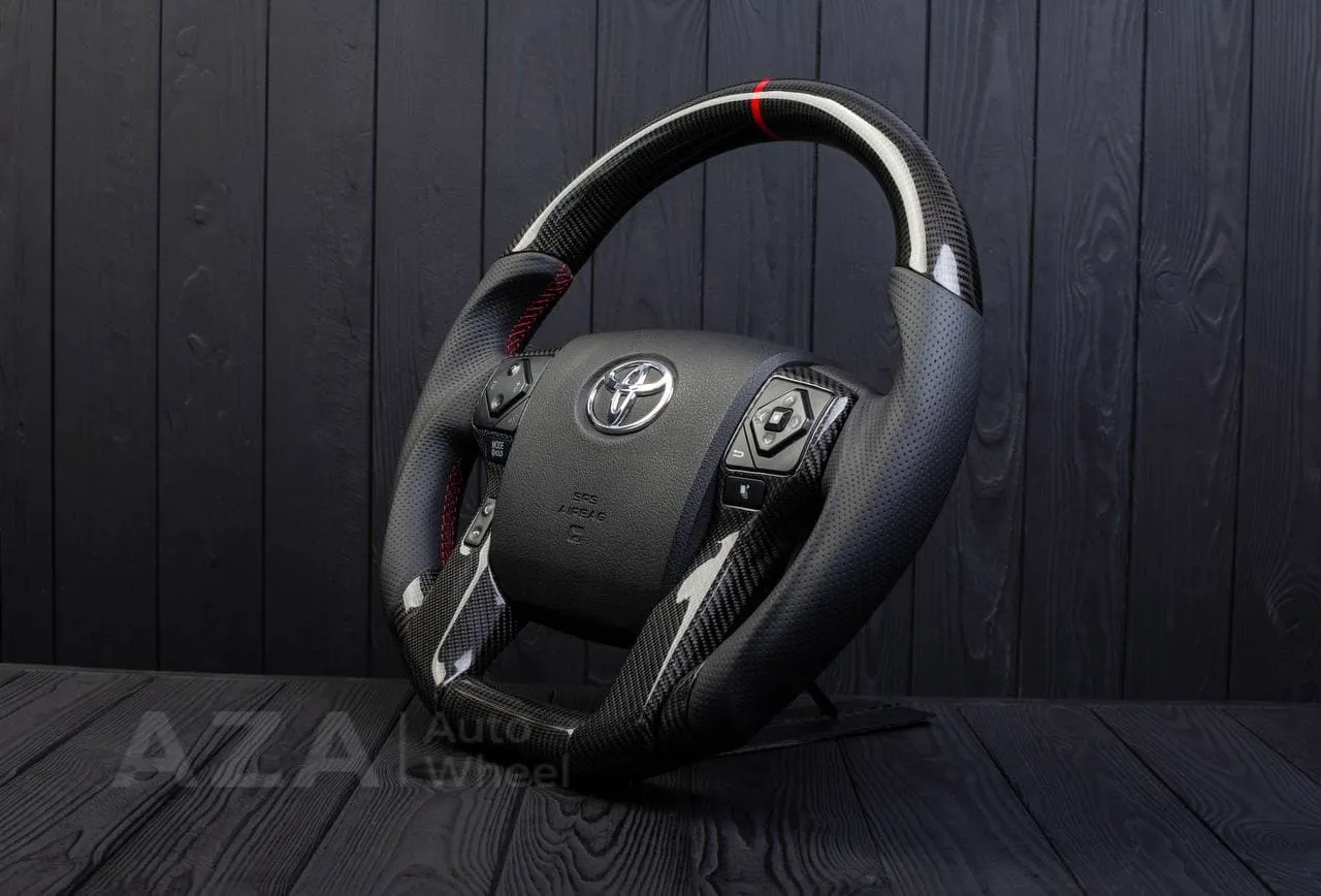Steering wheel 2010+ Toyota 4Runner/Tacoma/Tundra/Sequoia Carbon fiber/Perforated leather/Red stripe - Image 5