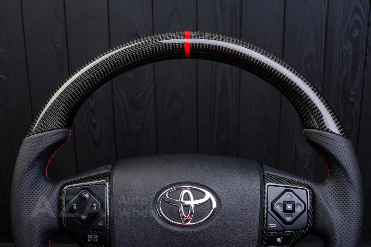 Steering wheel 2010+ Toyota 4Runner/Tacoma/Tundra/Sequoia Carbon fiber/Perforated leather/Red stripe - Image 8