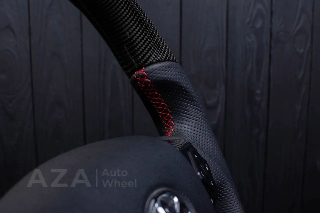 Steering wheel 2010+ Toyota 4Runner/Tacoma/Tundra/Sequoia Carbon fiber/Perforated leather/Red stripe - Image 10