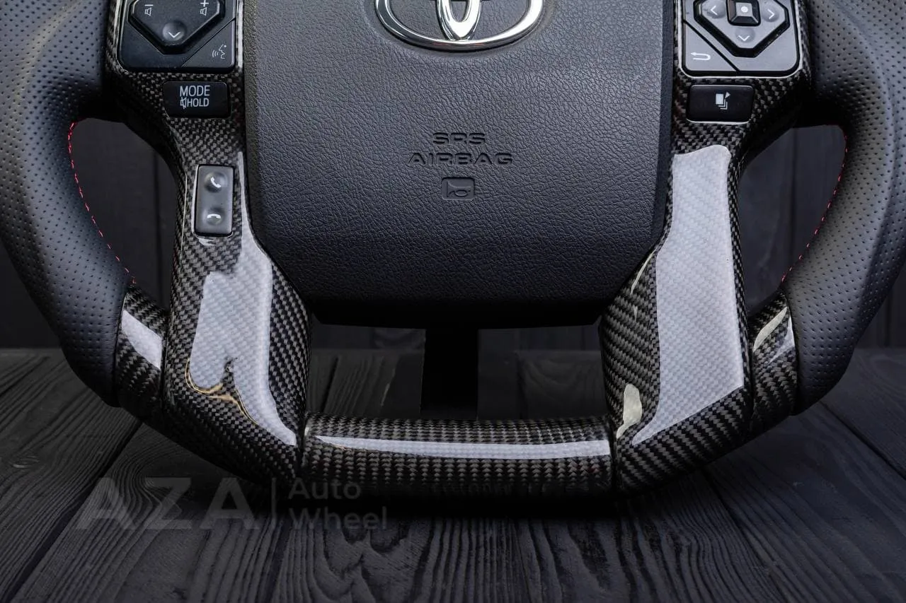 Steering wheel 2010+ Toyota 4Runner/Tacoma/Tundra/Sequoia Carbon fiber/Perforated leather/Red stripe - Image 11