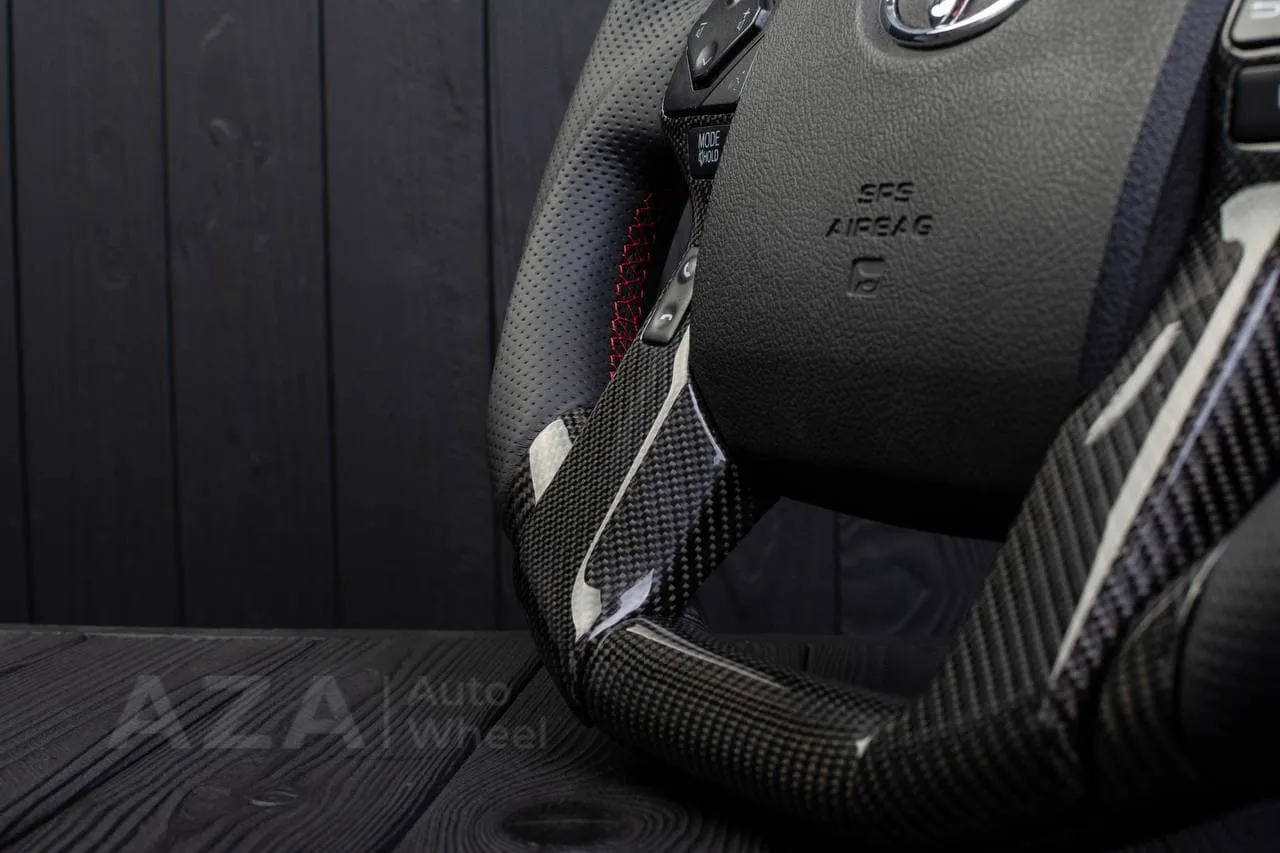 Steering wheel 2010+ Toyota 4Runner/Tacoma/Tundra/Sequoia Carbon fiber/Perforated leather/Red stripe - Image 12
