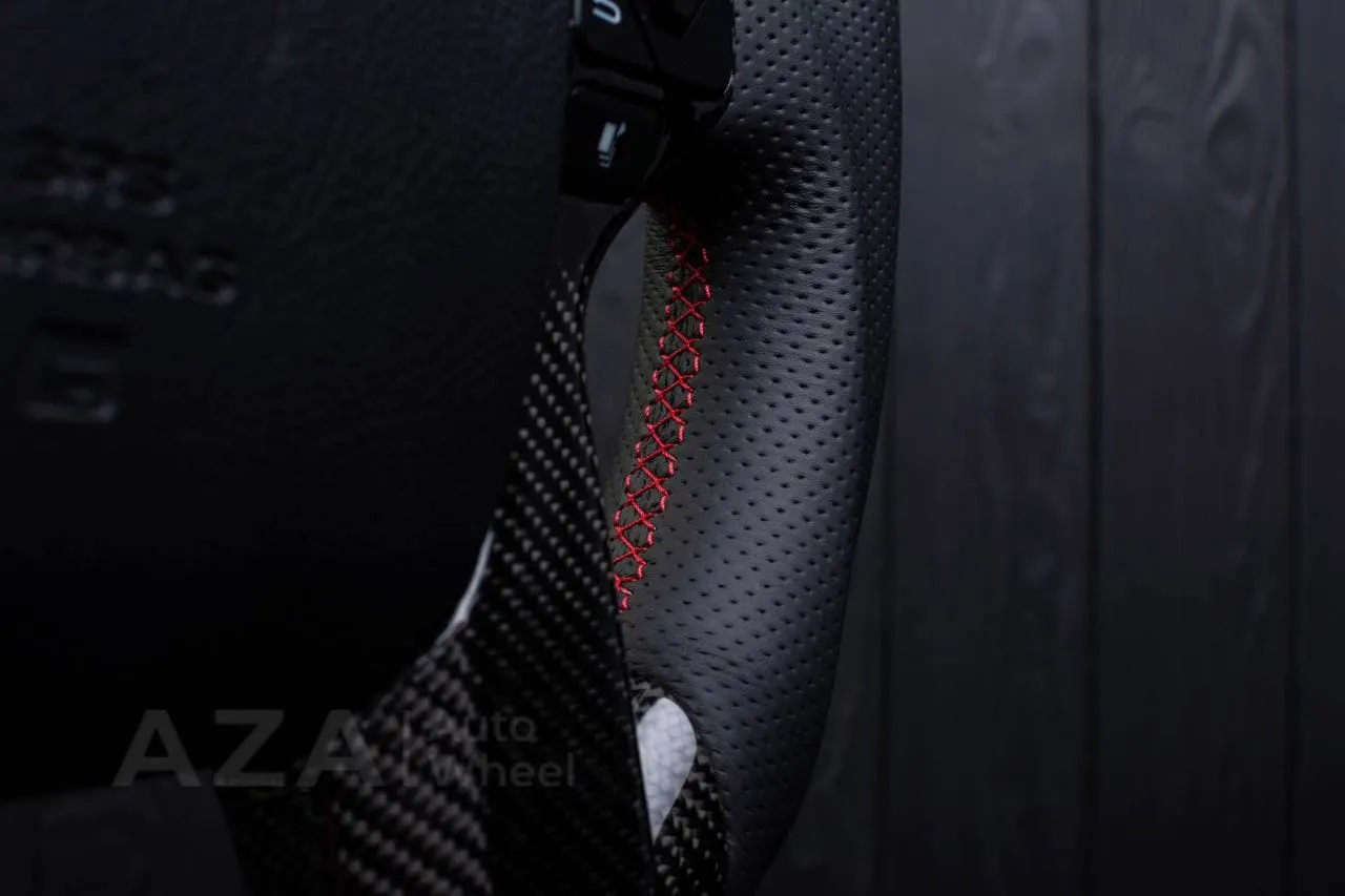 Steering wheel 2010+ Toyota 4Runner/Tacoma/Tundra/Sequoia Carbon fiber/Perforated leather/Red stripe - Image 13