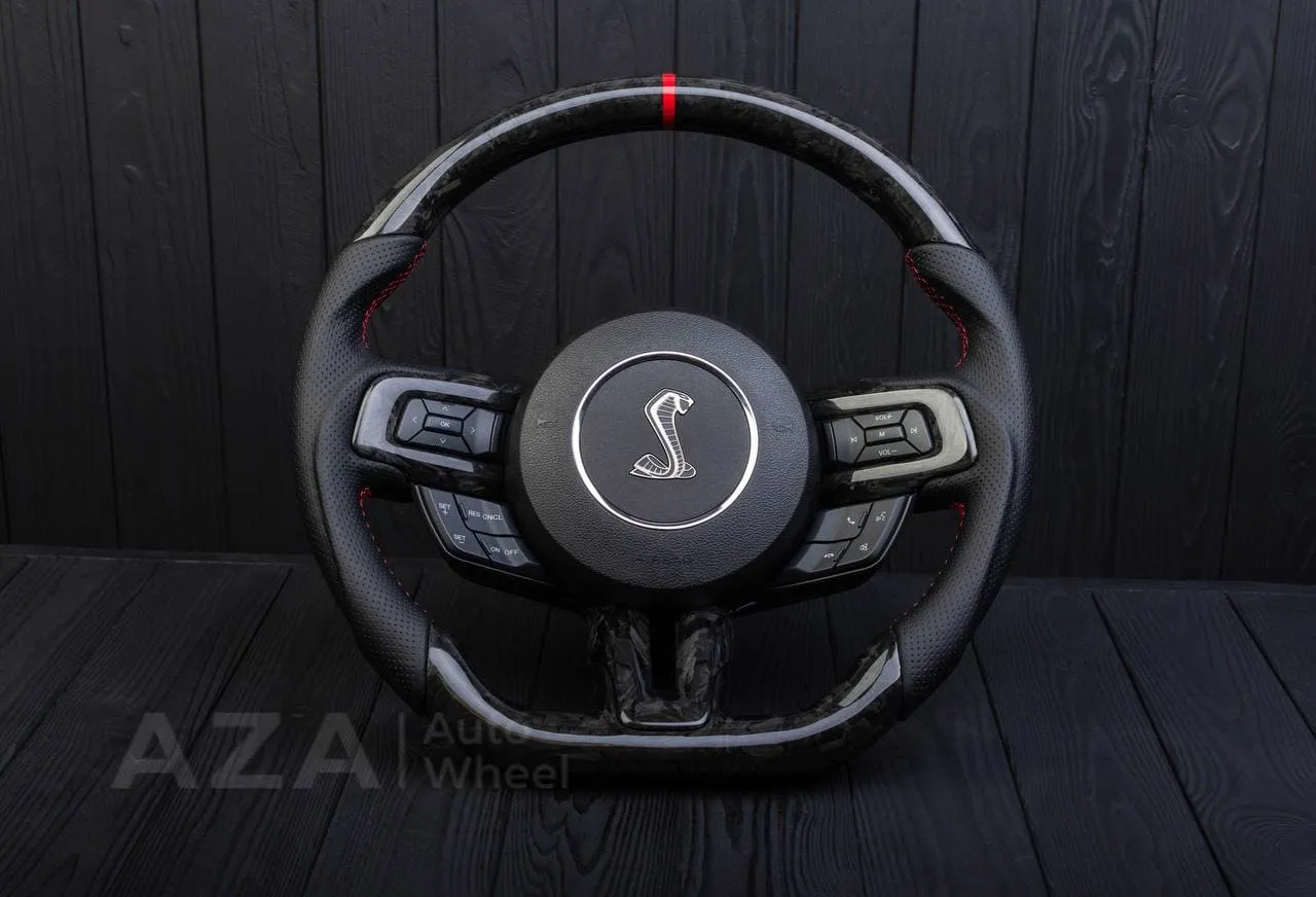 Steering wheel 2015+ Mustang Forged carbon fiber/Red details. (Less air bag/buttons)