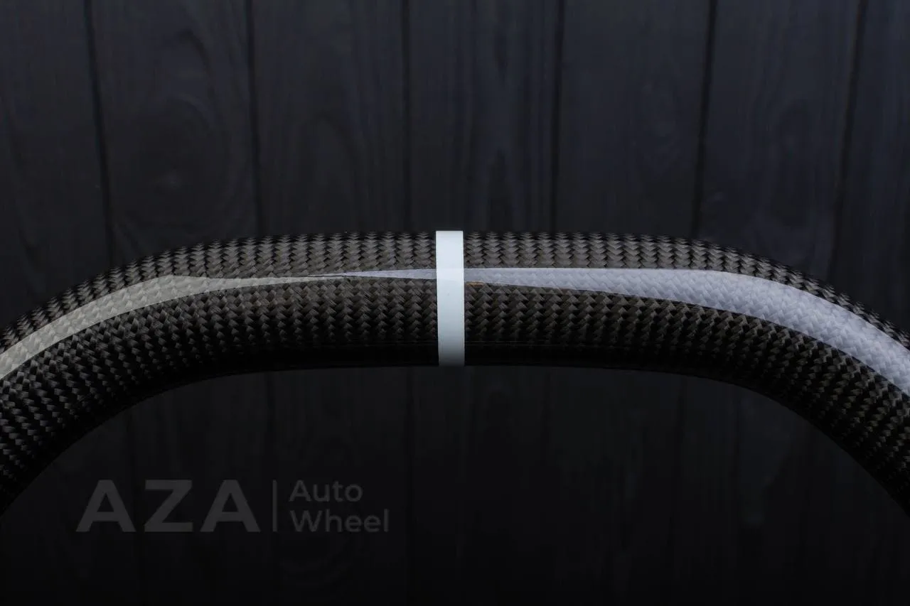 Steering wheel 2015+ Mustang custom unique flat top/bottom carbon steering wheel + white details+alcantara (Less air bag/buttons) - Image 6