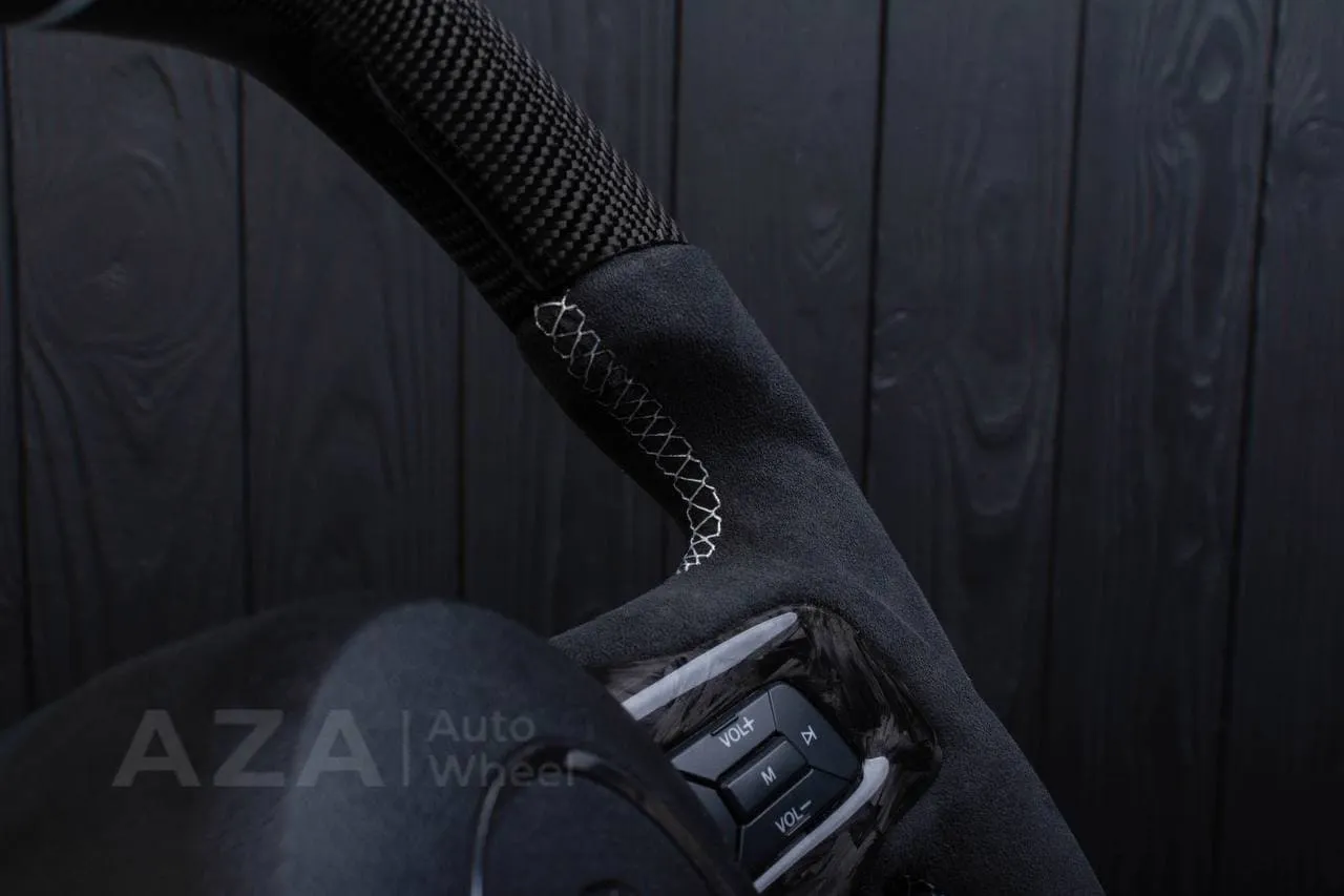 Steering wheel 2015+ Mustang custom unique flat top/bottom carbon steering wheel + white details+alcantara (Less air bag/buttons) - Image 9