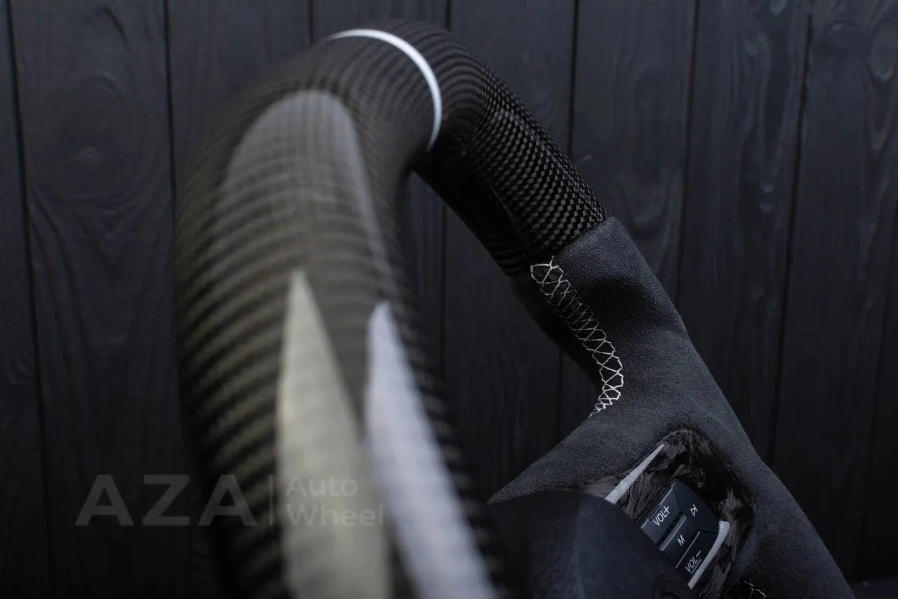 Steering wheel 2015+ Mustang custom unique flat top/bottom carbon steering wheel + white details+alcantara (Less air bag/buttons) - Image 8