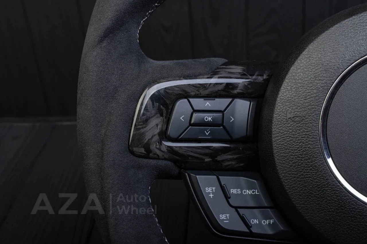 Steering wheel 2015+ Mustang custom unique flat top/bottom carbon steering wheel + white details+alcantara (Less air bag/buttons) - Image 10