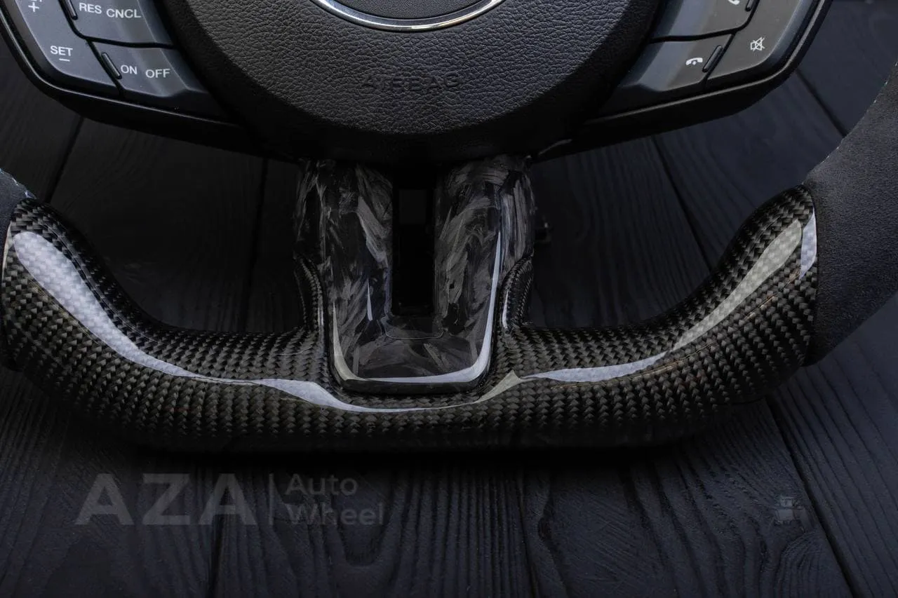Steering wheel 2015+ Mustang custom unique flat top/bottom carbon steering wheel + white details+alcantara (Less air bag/buttons) - Image 11