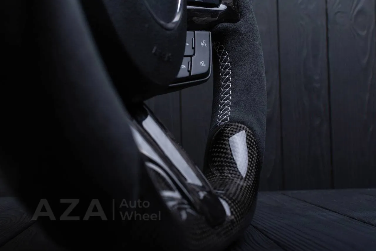 Steering wheel 2015+ Mustang custom unique flat top/bottom carbon steering wheel + white details+alcantara (Less air bag/buttons) - Image 13