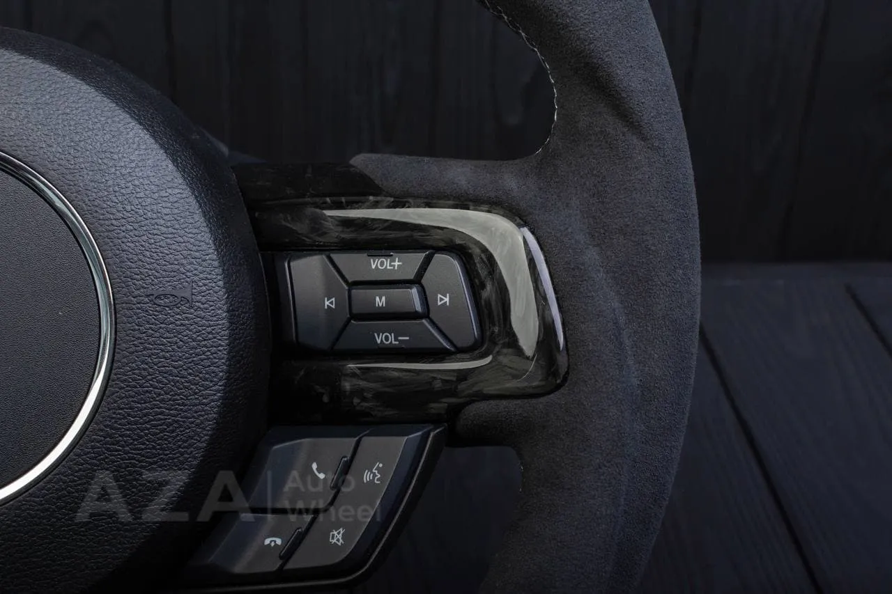 Steering wheel 2015+ Mustang custom unique flat top/bottom carbon steering wheel + white details+alcantara (Less air bag/buttons) - Image 12