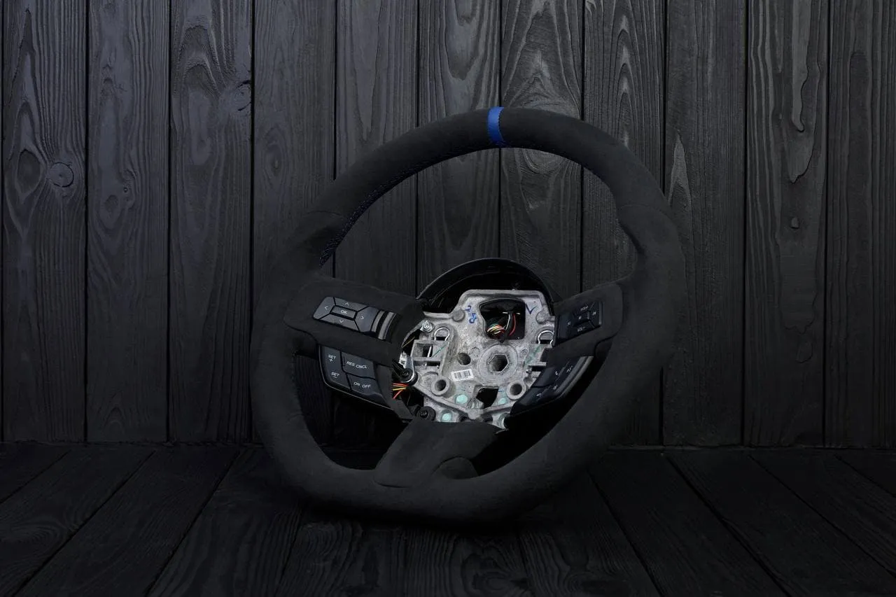 Steering wheel Mustang 2015+ Alcantara/Dark blue details (Less buttons) - Image 3