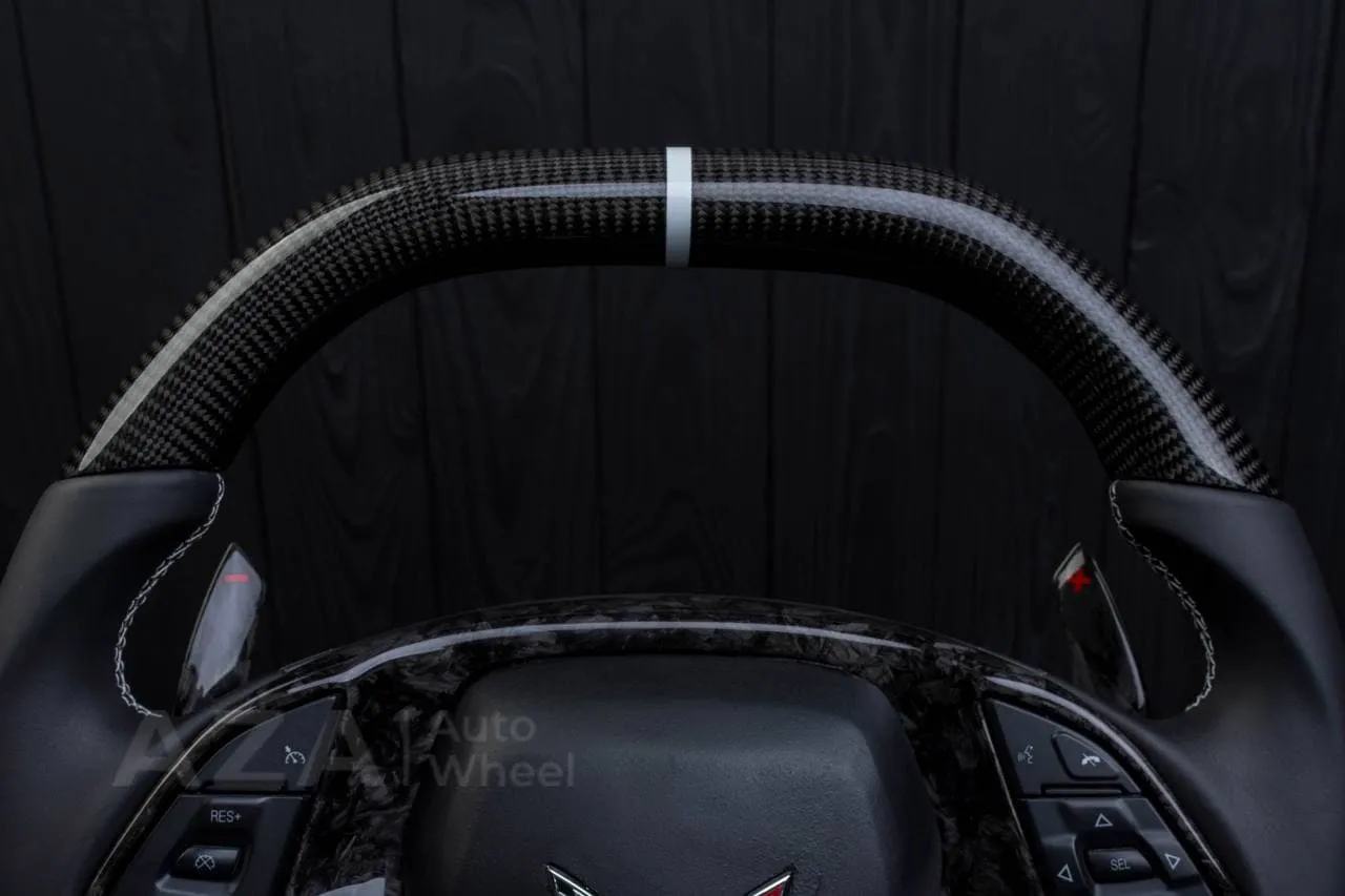 Steering wheel Chevrolet Corvette C7 2014-2019 Flat top and flat bottom,any color stripe and stitch and Rev match or +- paddles. Carbon fiber/Napa/Silver stripe - Image 11